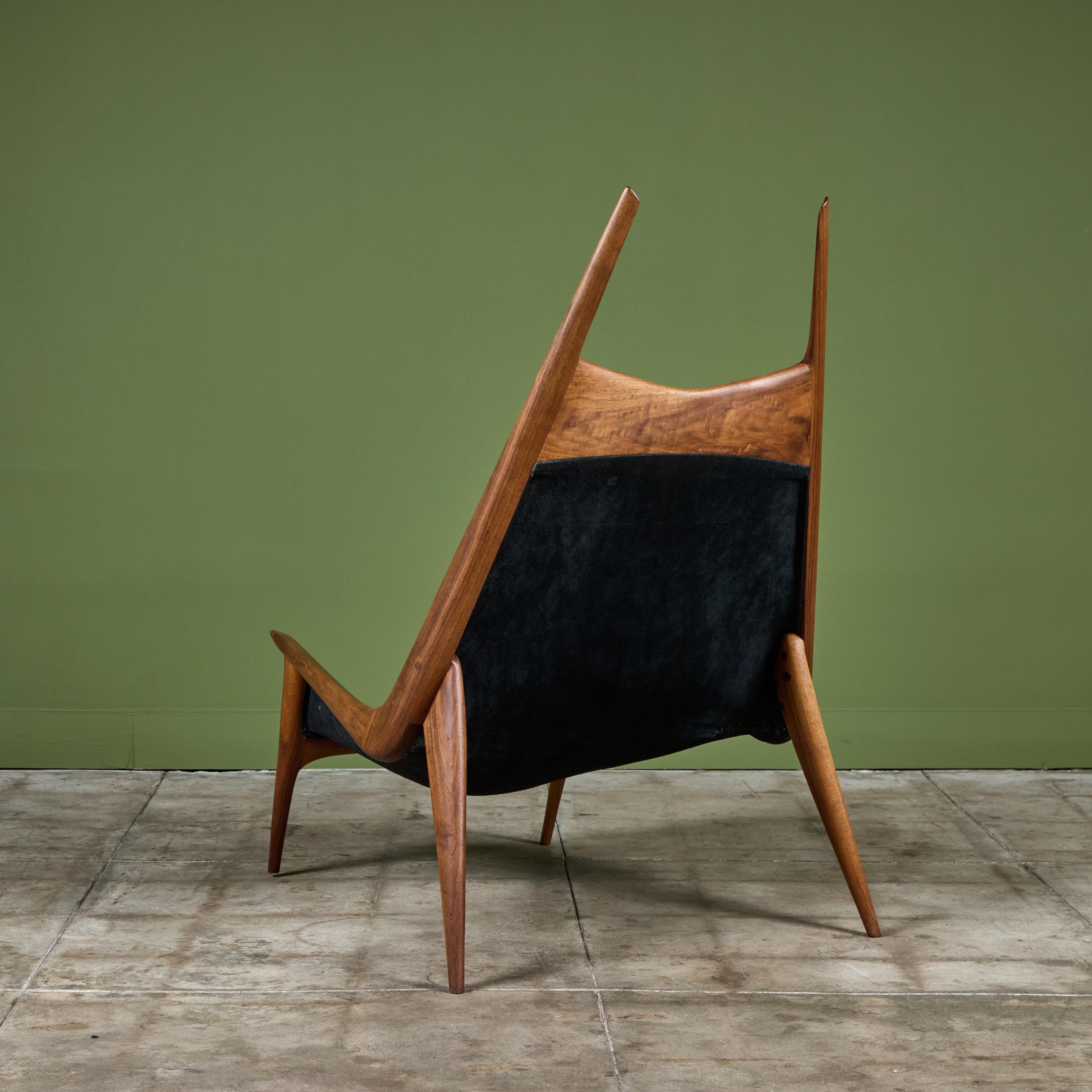 American Miles Karpilow Studio Craft Leather Lounge Chair For Sale
