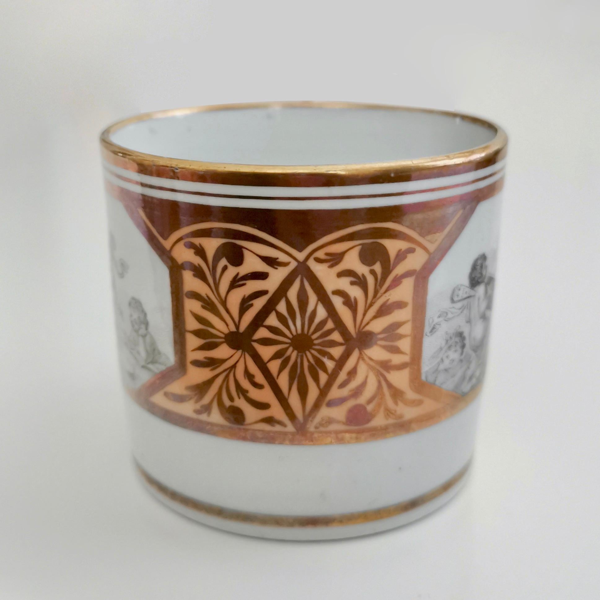 English Miles Mason Orphaned Porcelain Coffee Can, Minerva and Cherubs, Regency