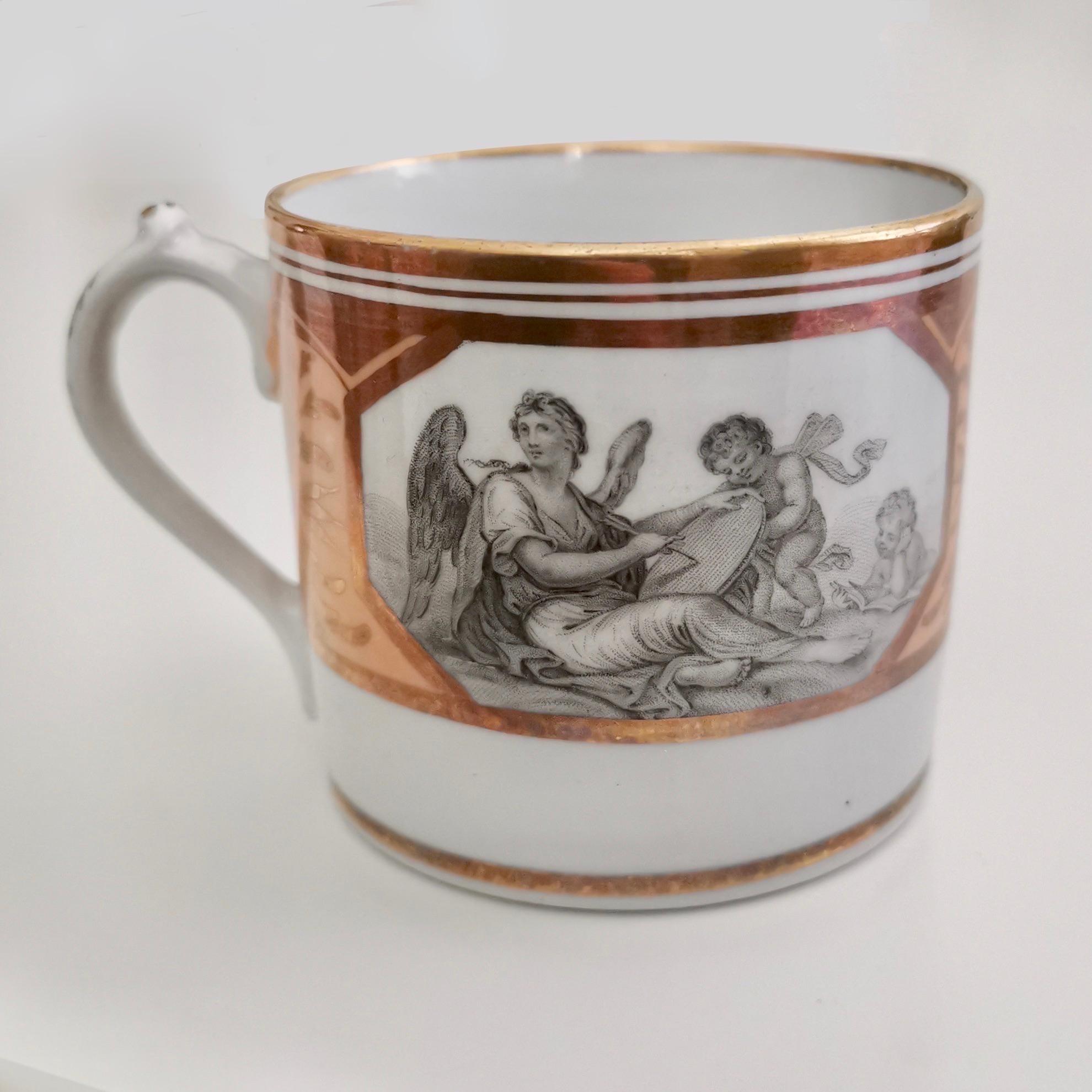 Hand-Painted Miles Mason Orphaned Porcelain Coffee Can, Minerva and Cherubs, Regency