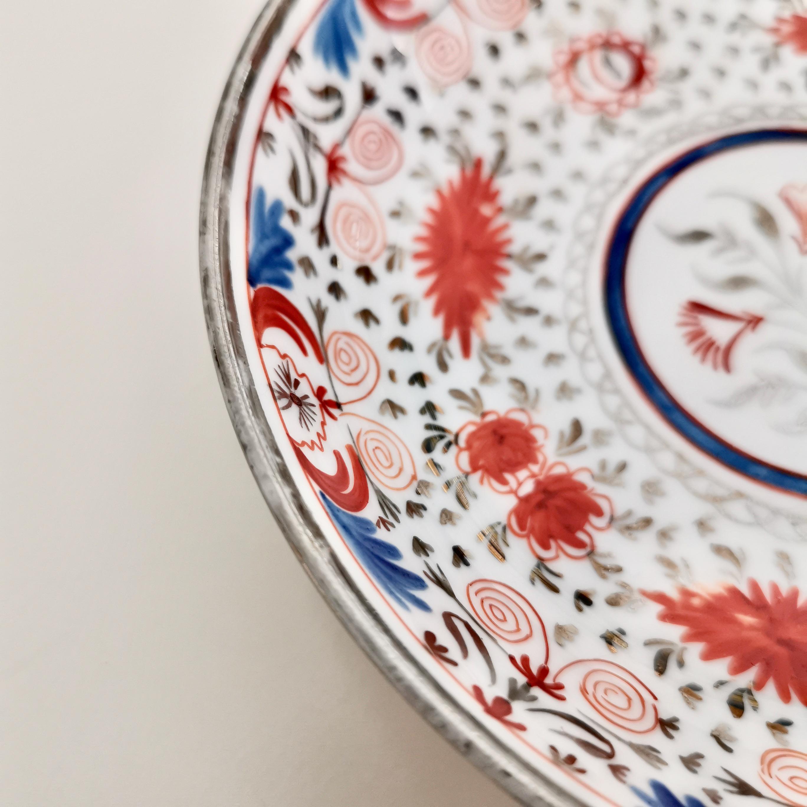 Miles Mason Pearlware Teacup, Red, Blue and Silver, Regency, circa 1810 7