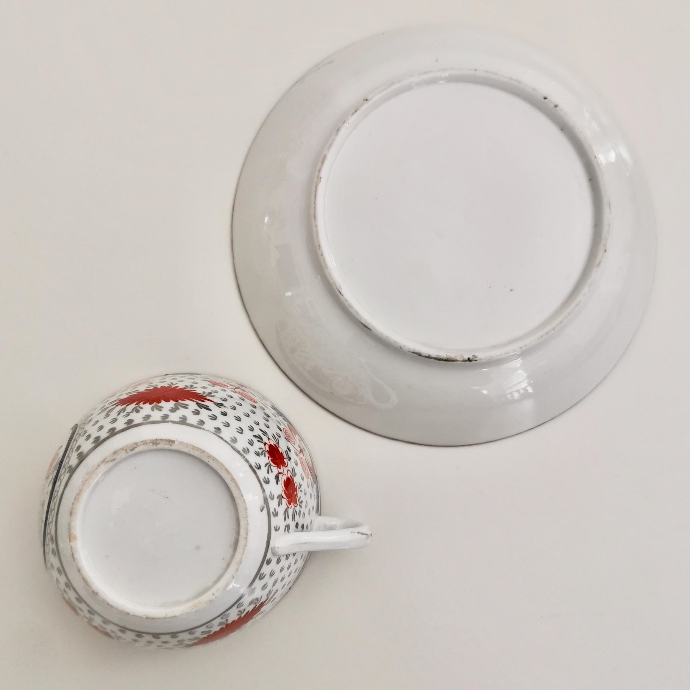 Miles Mason Pearlware Teacup, Red, Blue and Silver, Regency, circa 1810 9