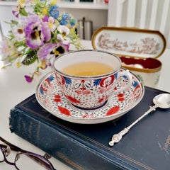 Miles Mason Pearlware Teacup, Red, Blue and Silver, Regency, circa 1810