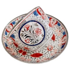 Miles Mason Pearlware Teacup, Red, Blue and Silver, Regency, circa 1810