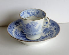 Miles Mason Porcelain Cup and Saucer Blue Broseley Willow Pattern, circa 1815