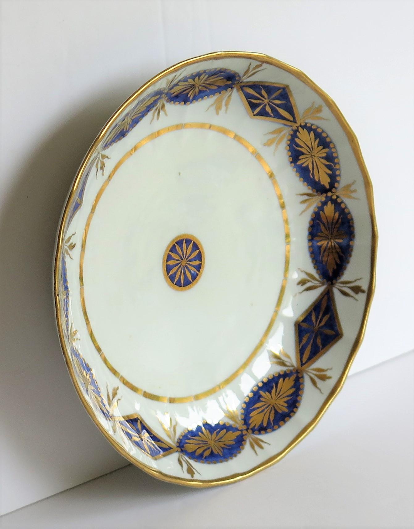 George III Miles Mason Porcelain Deep Plate or Dish Mazarine and Gold Pattern circa 1805