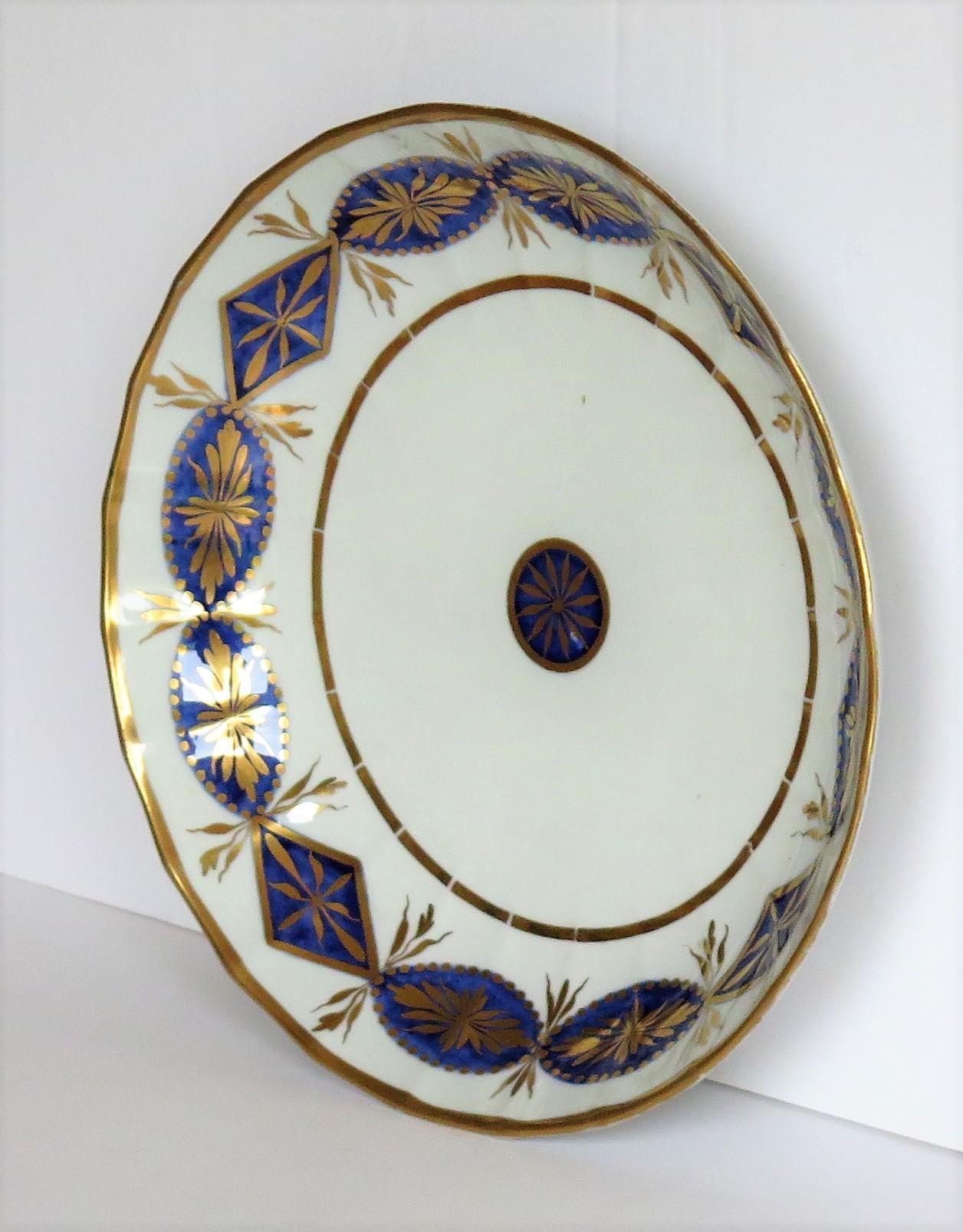 English Miles Mason Porcelain Deep Plate or Dish Mazarine and Gold Pattern circa 1805
