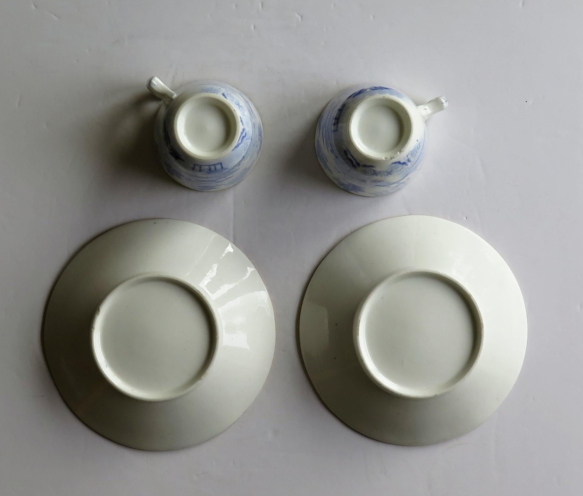 Miles Mason Porcelain Pair of Cups & Saucers Blue Broseley Willow Ptn circa 1815 3