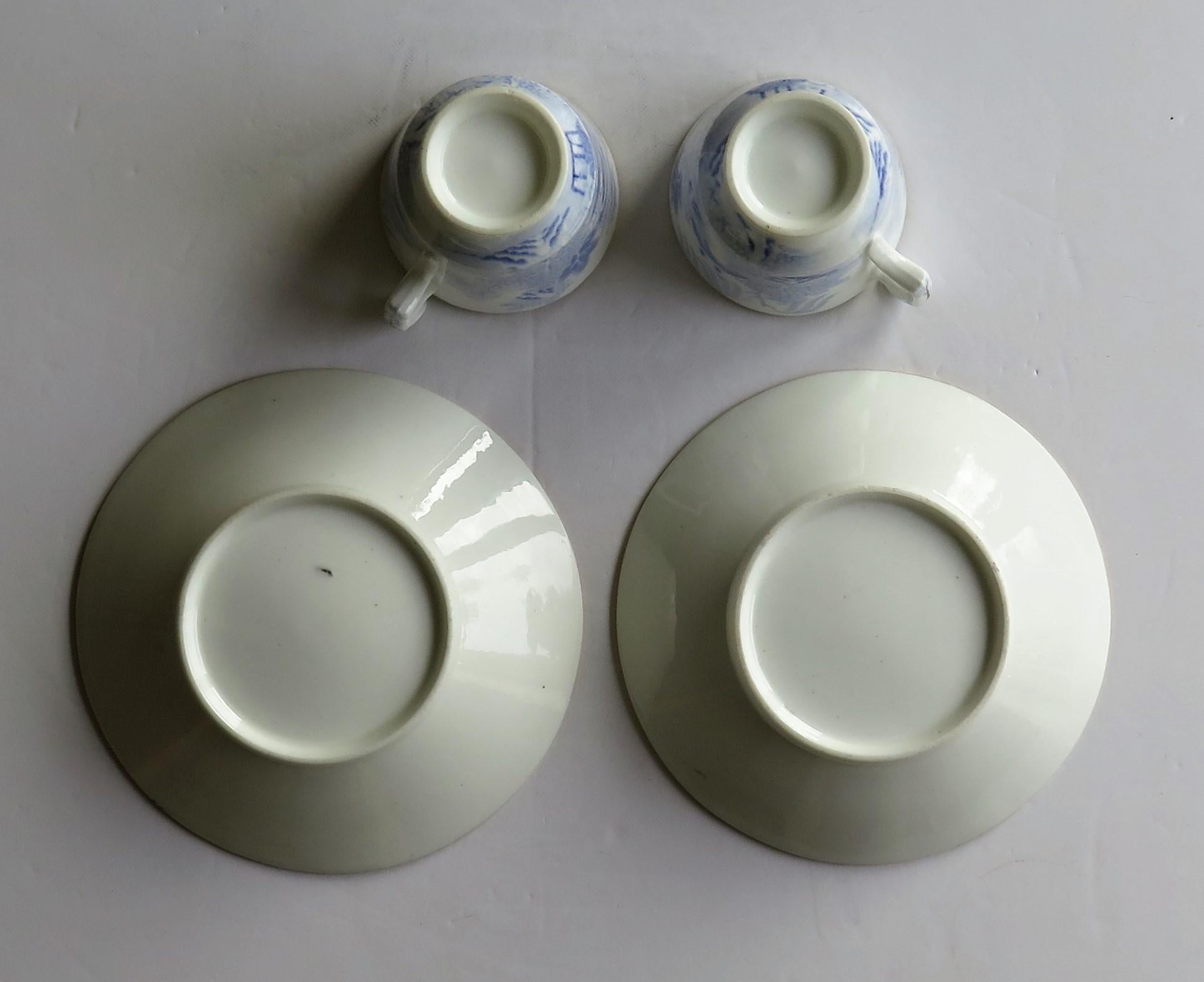 Miles Mason Porcelain Pair of Cups & Saucers Blue Broseley Willow Ptn circa 1815 3