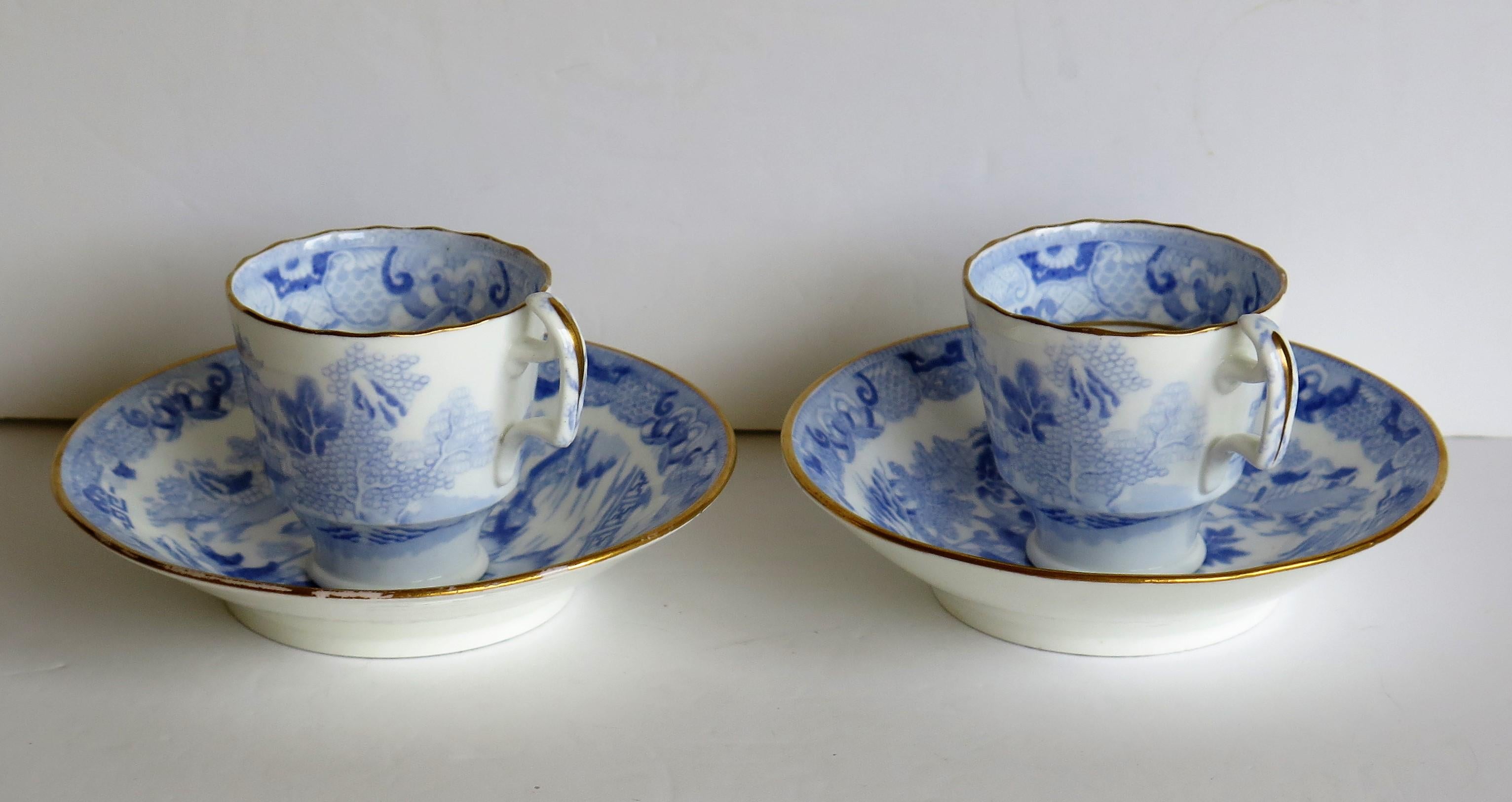 Miles Mason Porcelain Pair of Cups & Saucers Blue Broseley Willow Ptn circa 1815 1