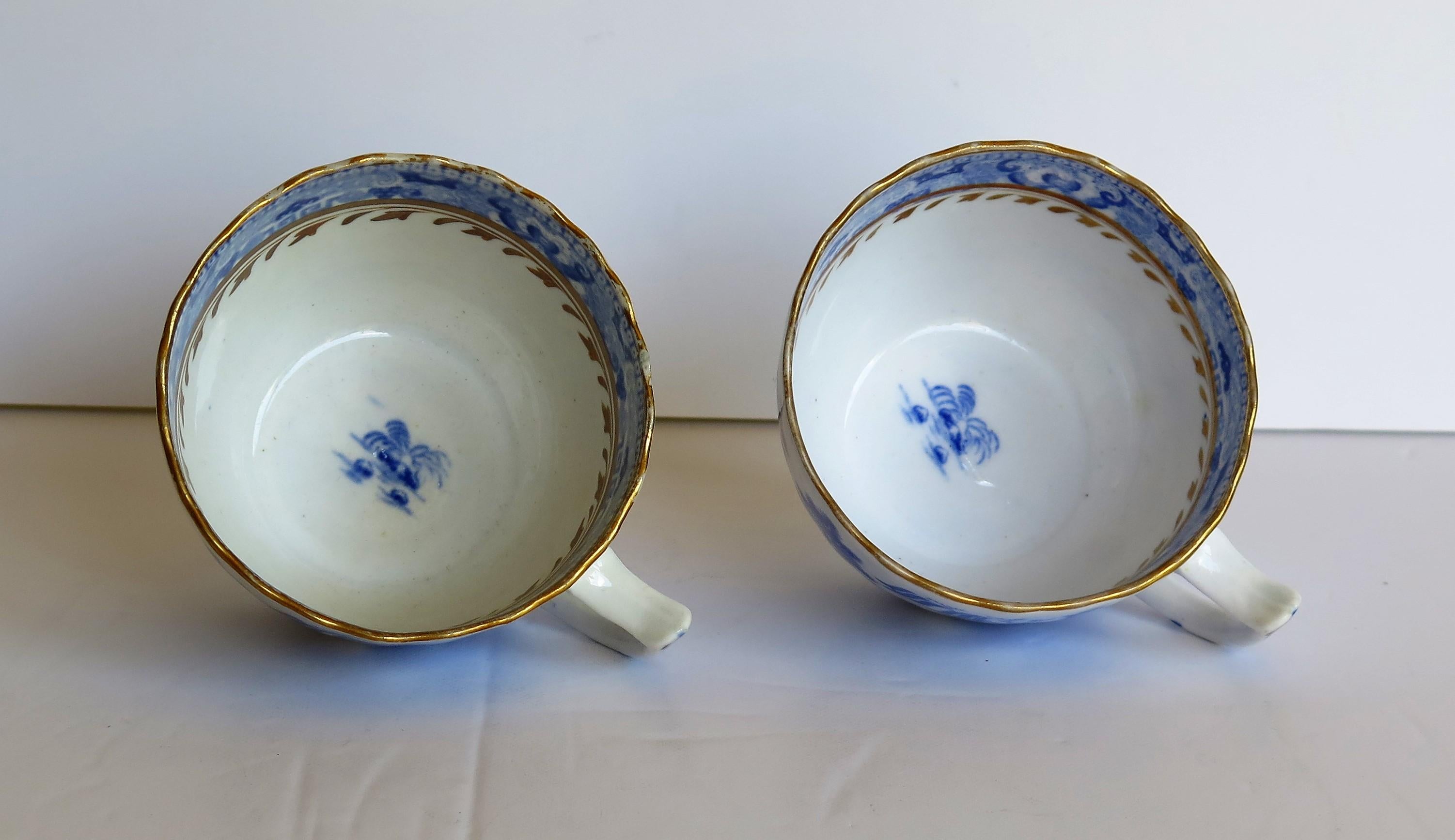 Miles Mason Porcelain Pair of Tea Cups Broseley Blue and White Pattern, Ca 1805 6