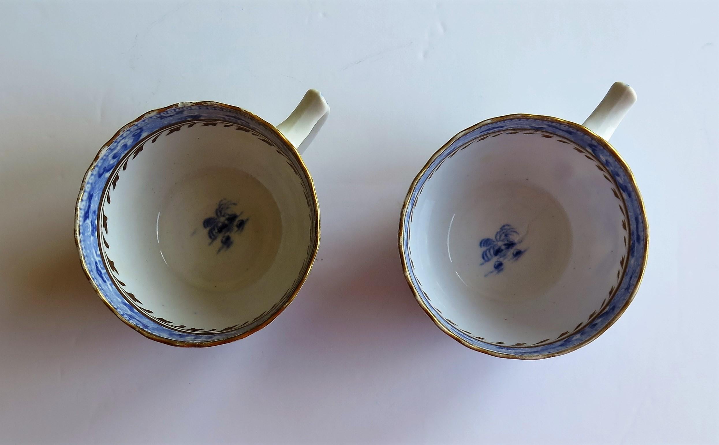 Miles Mason Porcelain Pair of Tea Cups Broseley Blue and White Pattern, Ca 1805 7