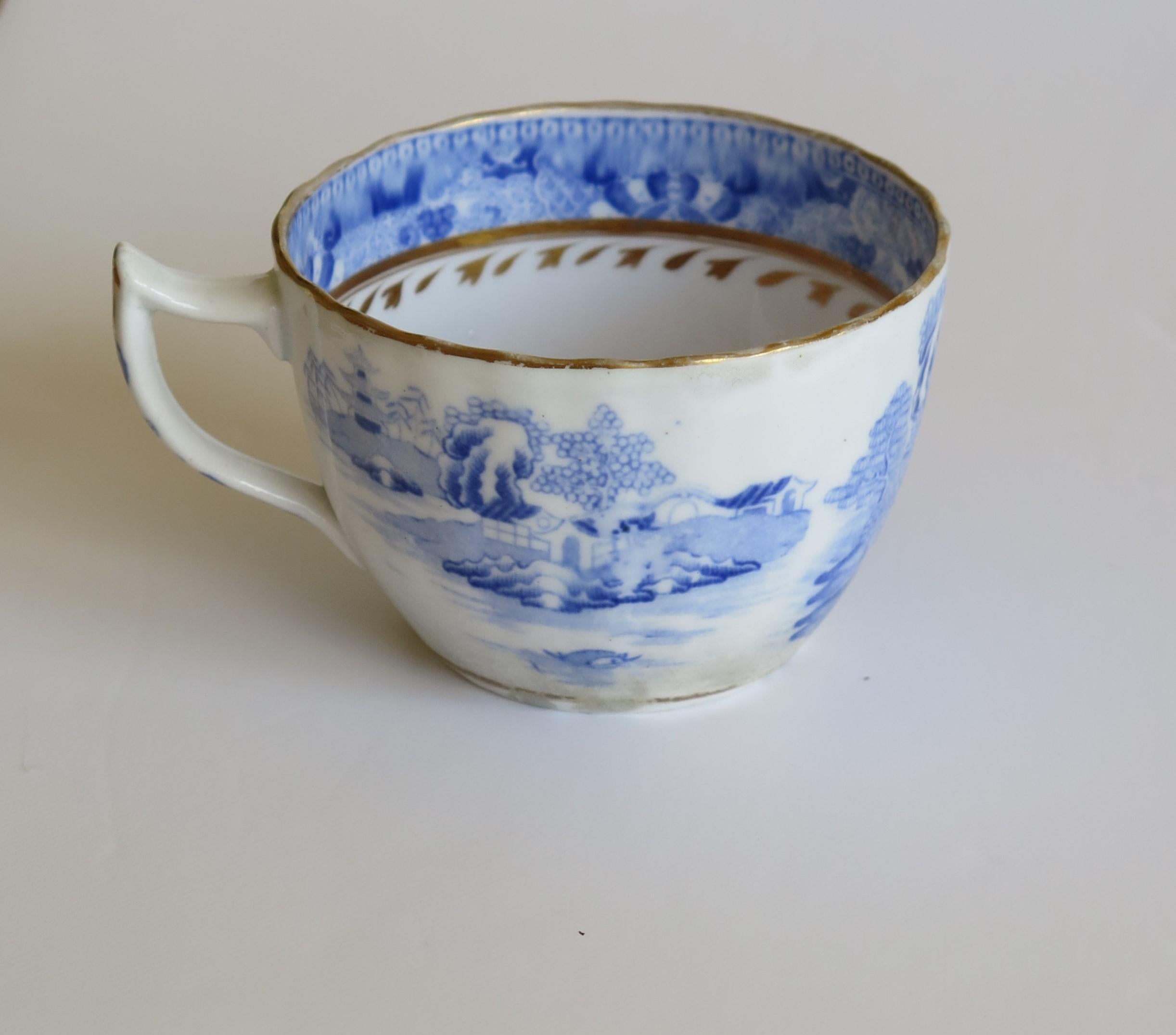 Miles Mason Porcelain Pair of Tea Cups Broseley Blue and White Pattern, Ca 1805 1