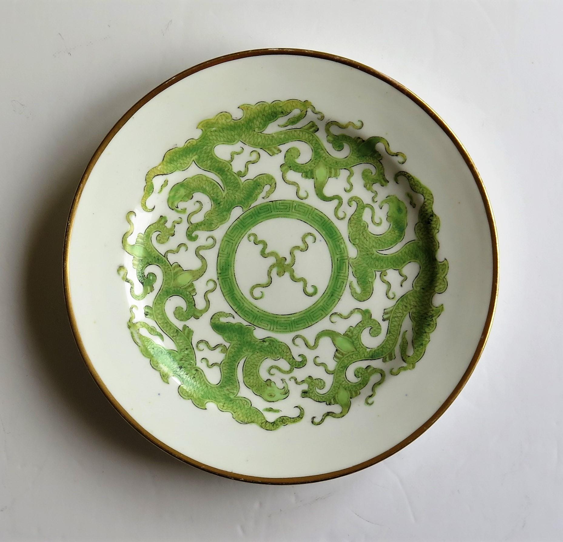 19th Century Georgian Miles Mason Porcelain Plate in Green Chinese Dragon Pattern, circa 1808