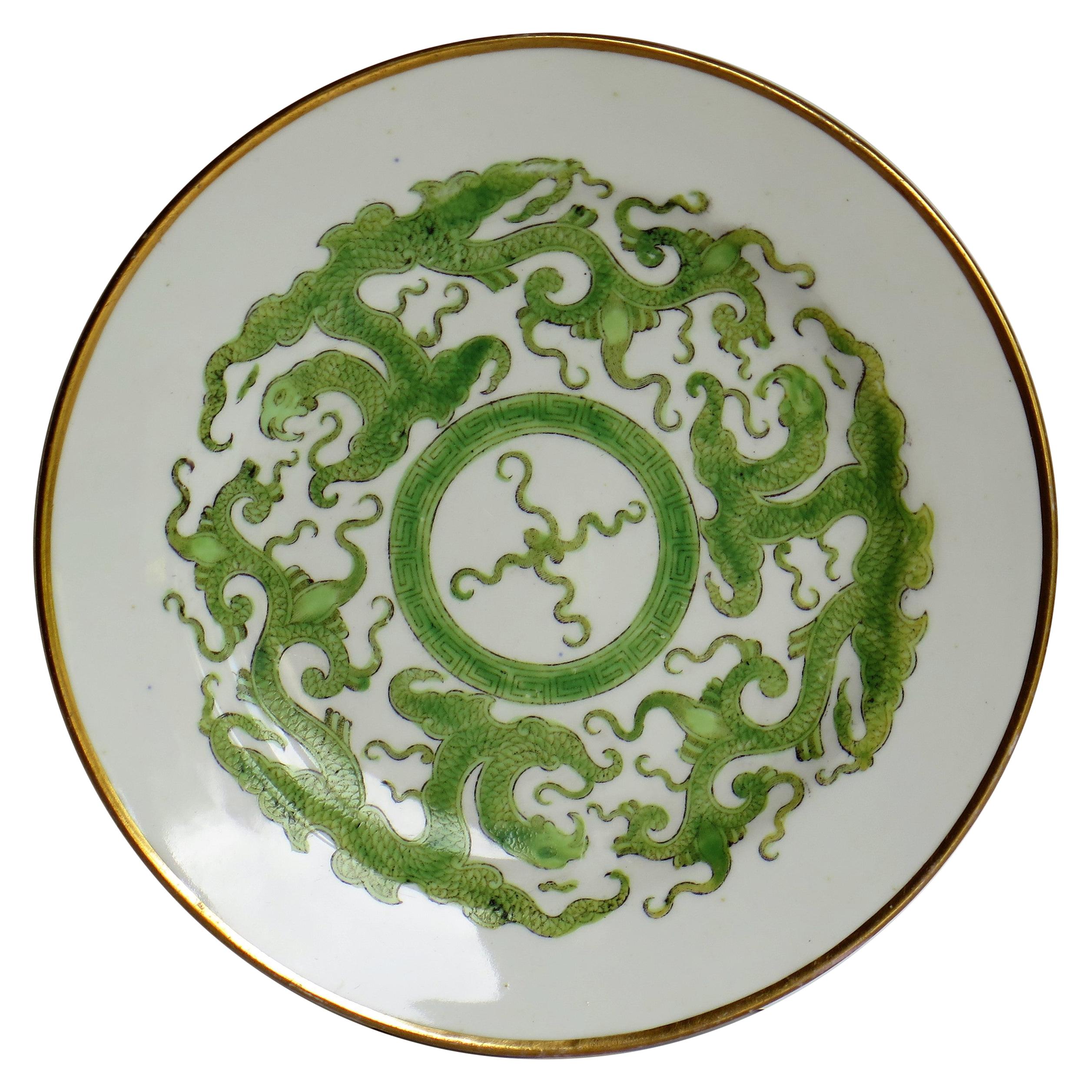 Georgian Miles Mason Porcelain Plate in Green Chinese Dragon Pattern, circa 1808