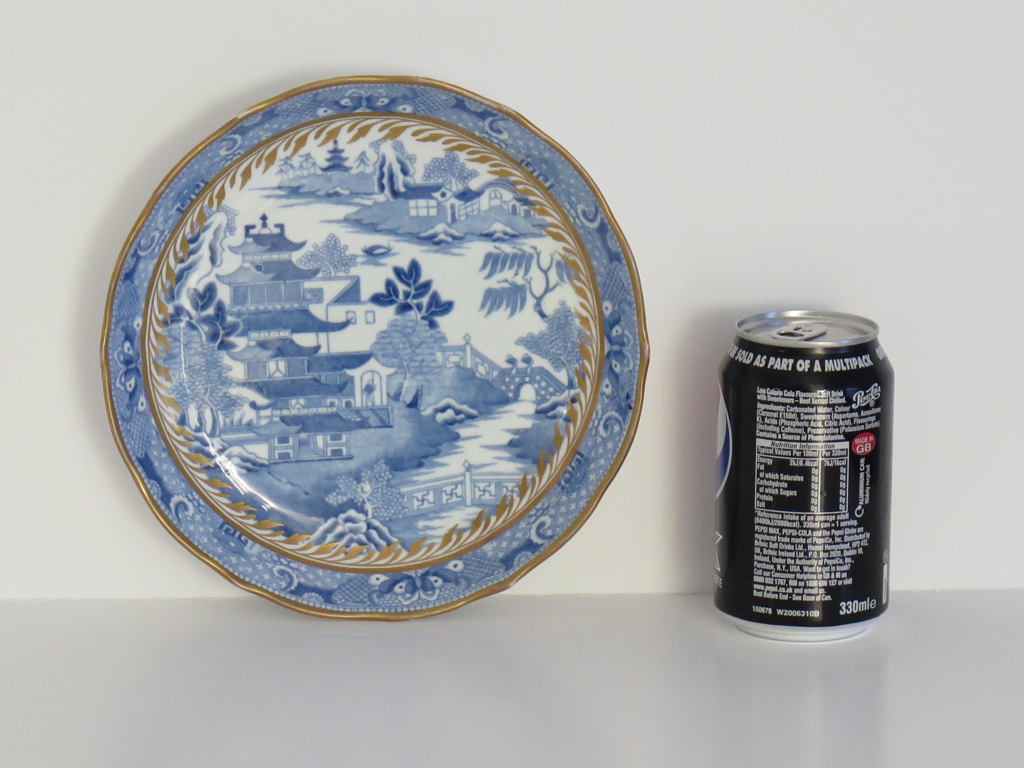Miles Mason Porcelain Saucer Dish Blue and White Gilded Broseley Pattern Ca 1805 For Sale 10