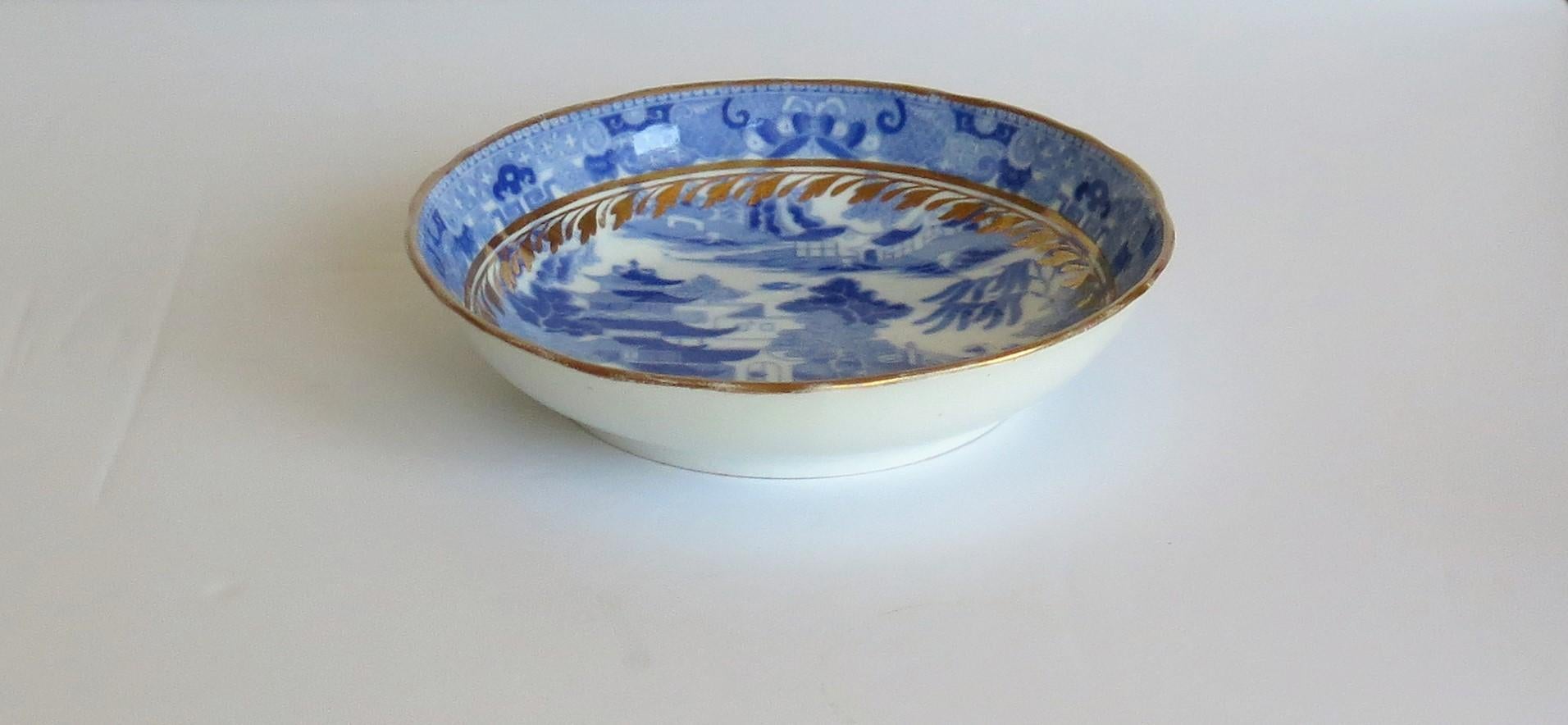 Miles Mason Porcelain Saucer Dish Blue and White Gilded Broseley Pattern Ca 1805 3
