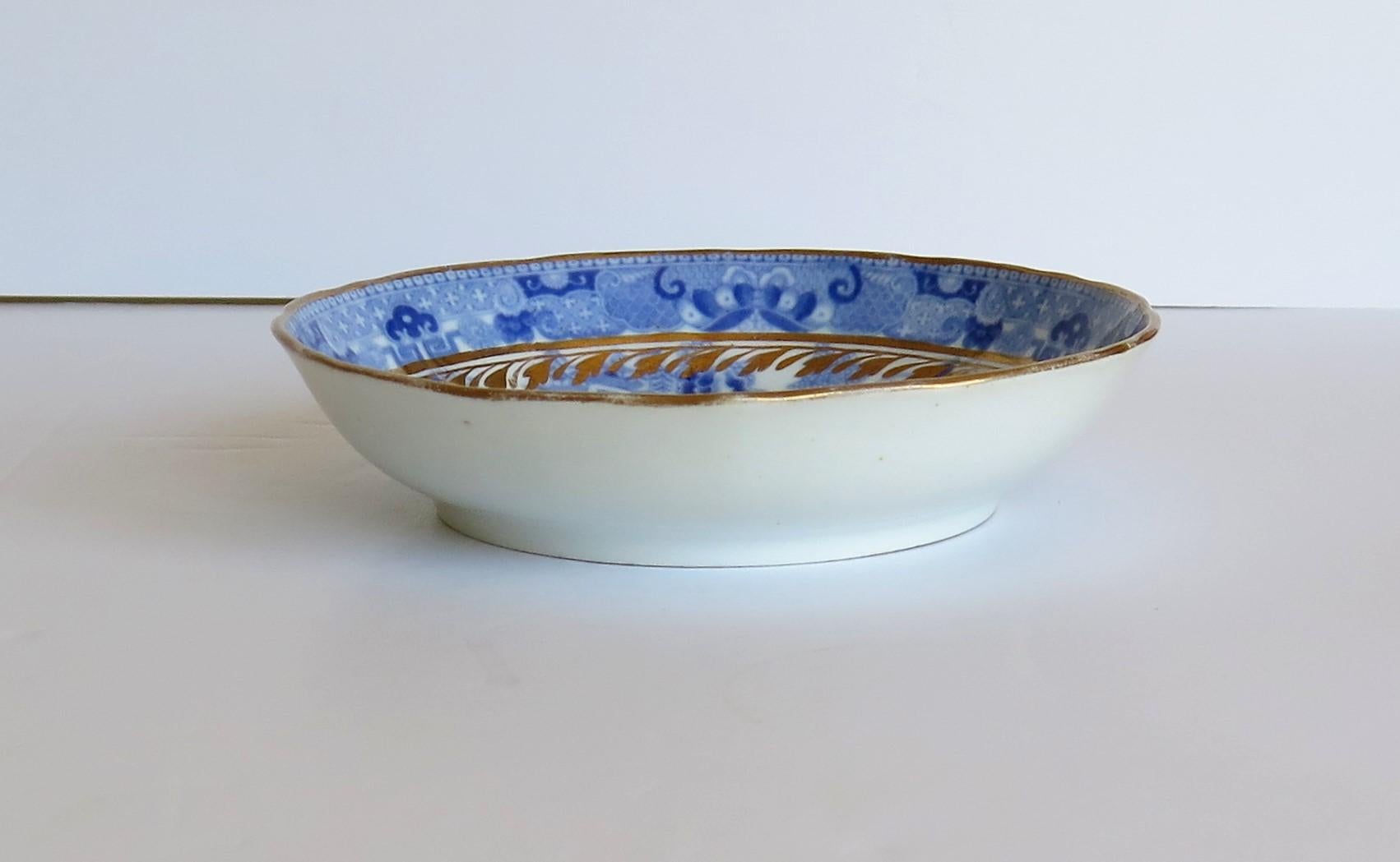 Miles Mason Porcelain Saucer Dish Blue and White Gilded Broseley Pattern Ca 1805 4