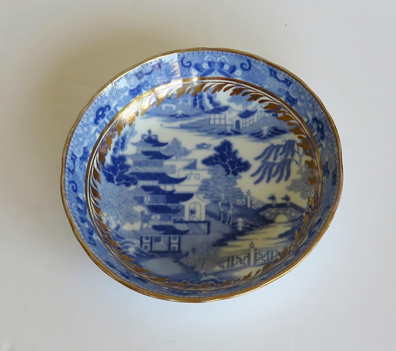 Miles Mason Porcelain Saucer Dish Blue and White Gilded Broseley Pattern Ca 1805 1