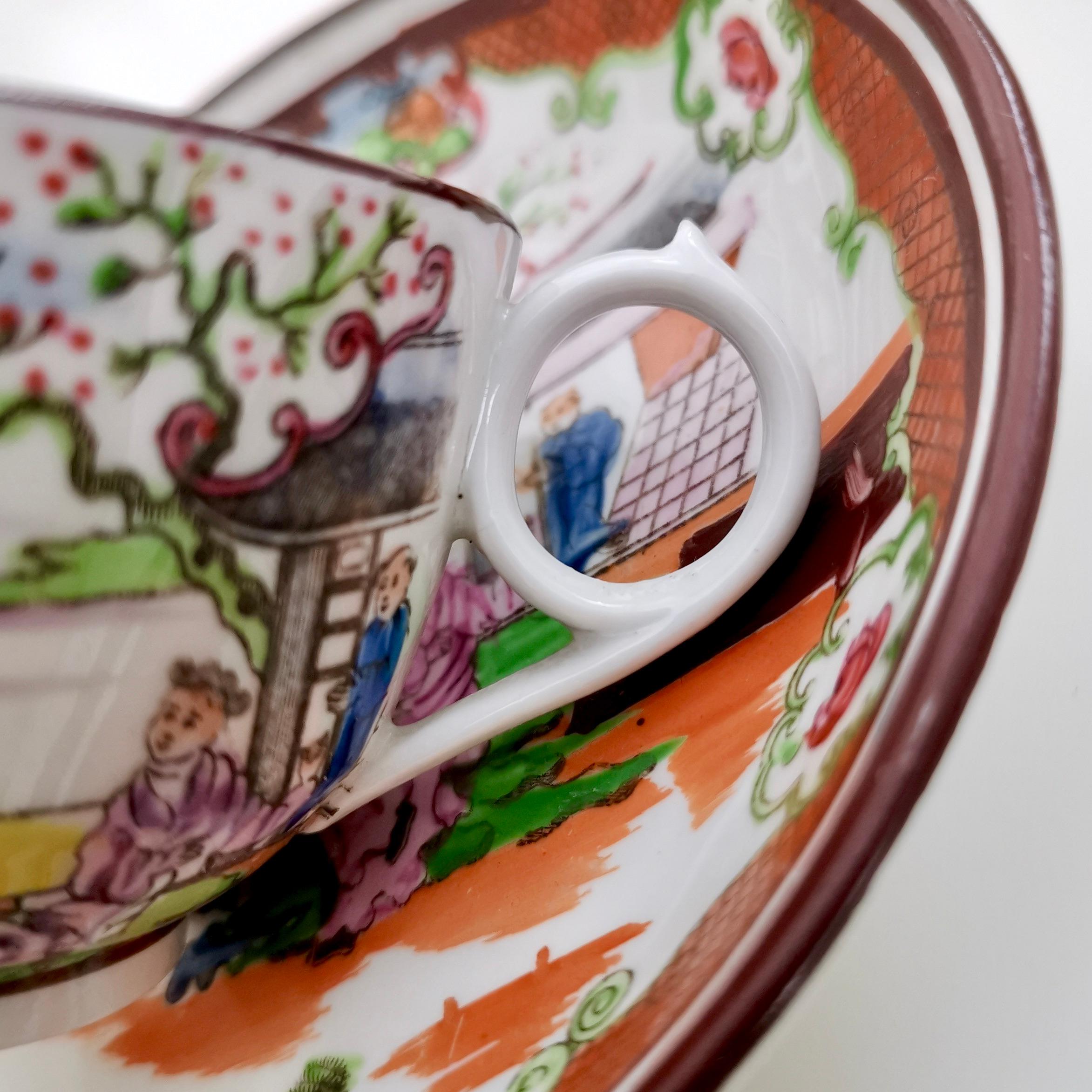 Miles Mason Porcelain Teacup Trio Boy at the Door Pattern Chinoiserie circa 1805 3