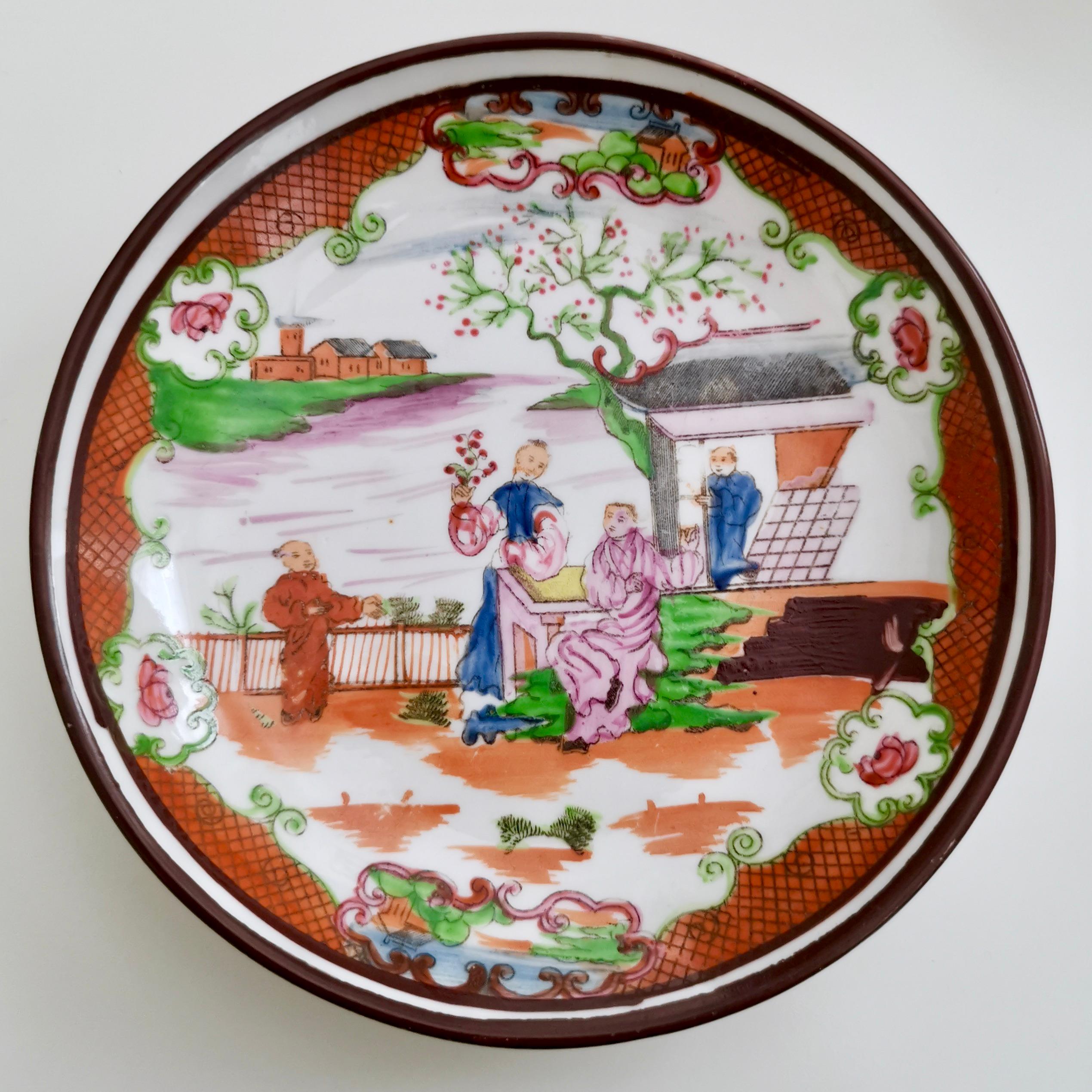 Early 19th Century Miles Mason Porcelain Teacup Trio Boy at the Door Pattern Chinoiserie circa 1805