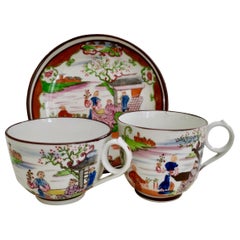 Antique Miles Mason Porcelain Teacup Trio Boy at the Door Pattern Chinoiserie circa 1805