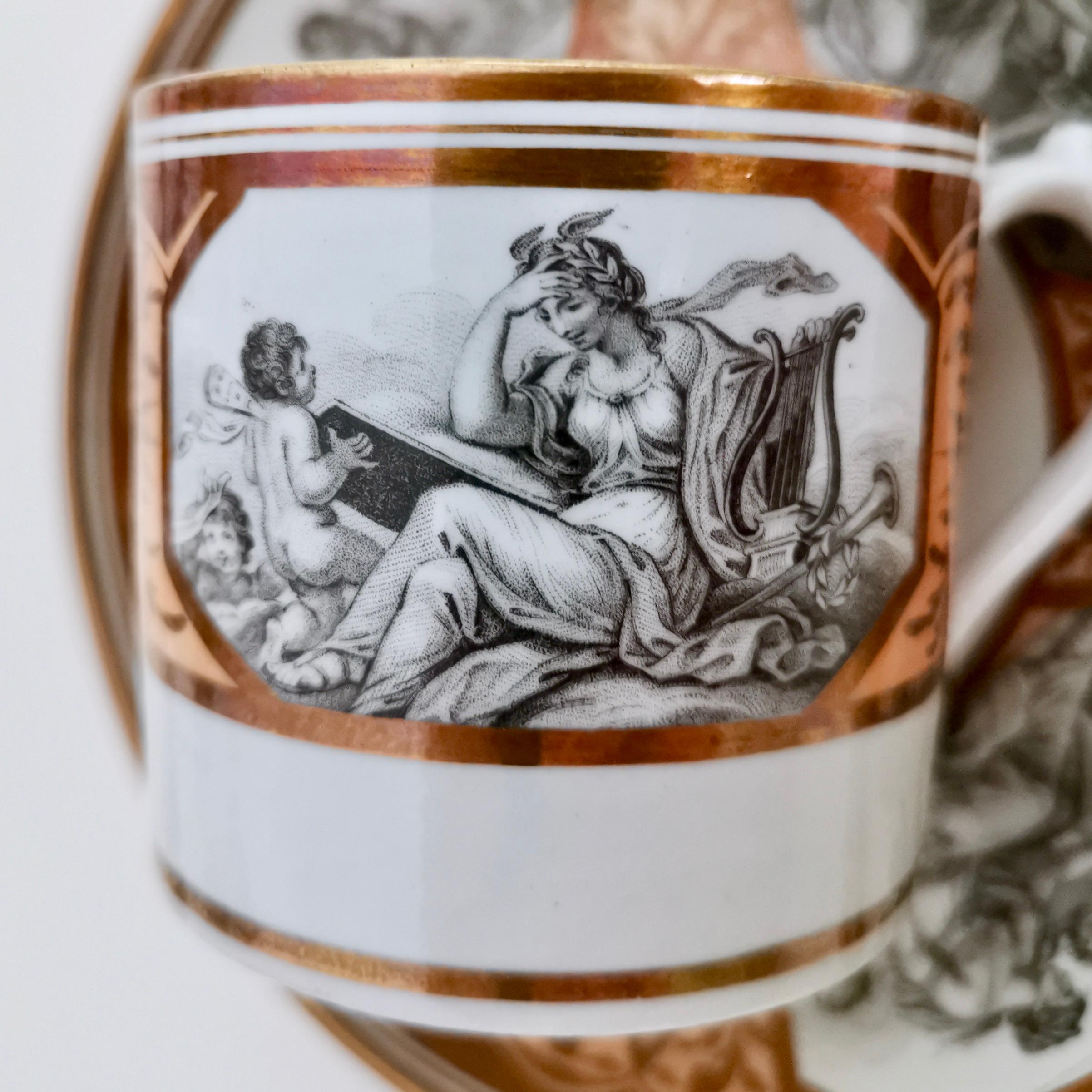 Miles Mason Porcelain Teacup Trio, Minerva and Cherubs, Bronze, Regency ca 1810 4