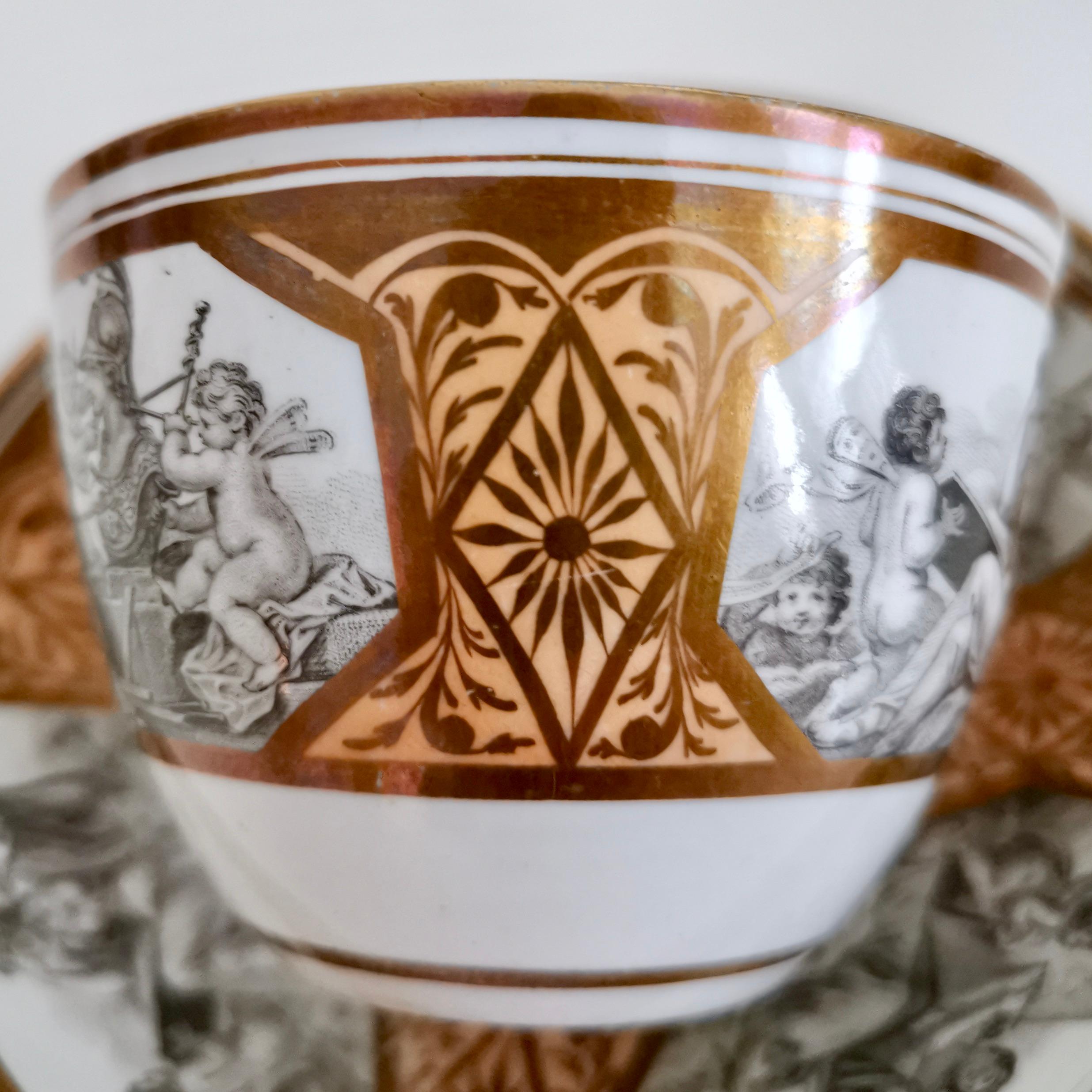 Miles Mason Porcelain Teacup Trio, Minerva and Cherubs, Bronze, Regency ca 1810 5