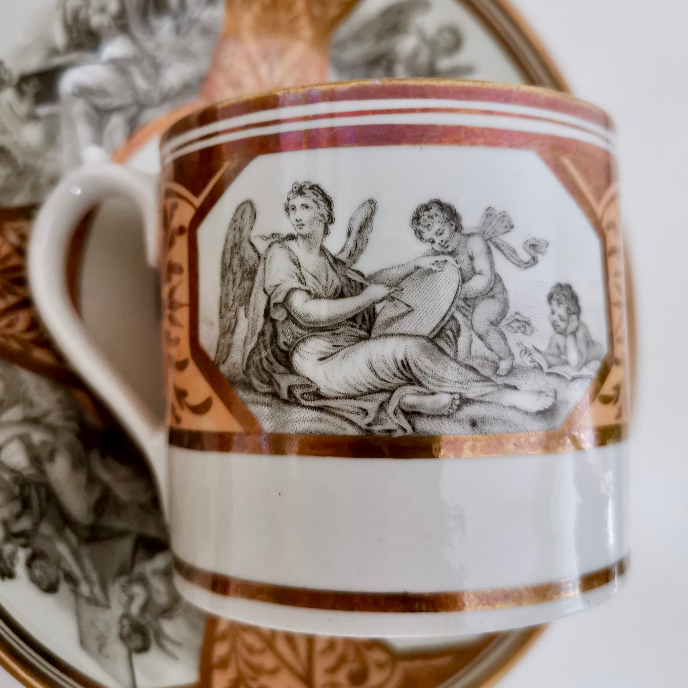 Miles Mason Porcelain Teacup Trio, Minerva and Cherubs, Bronze, Regency ca 1810 7