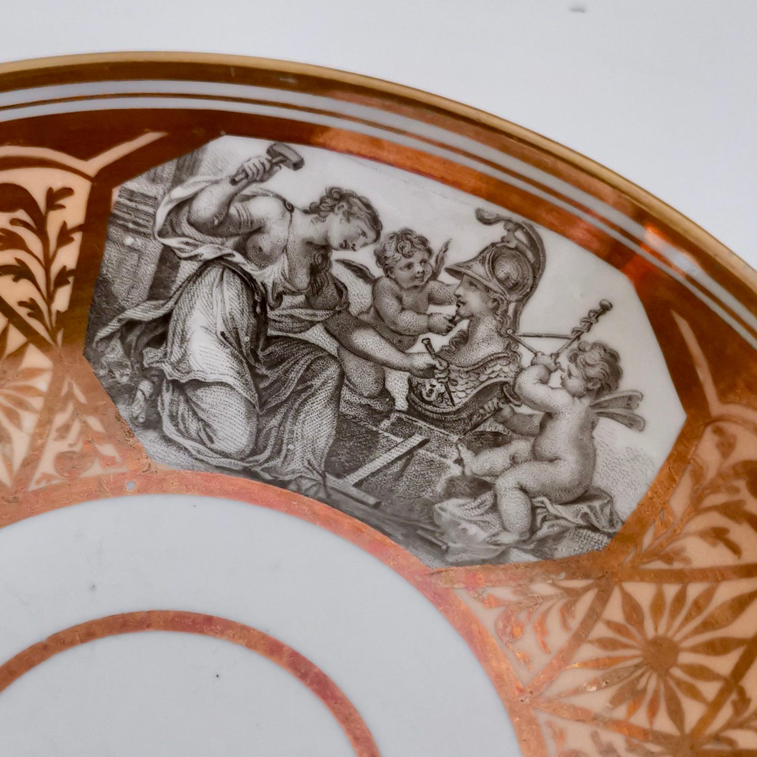 Miles Mason Porcelain Teacup Trio, Minerva and Cherubs, Bronze, Regency ca 1810 8