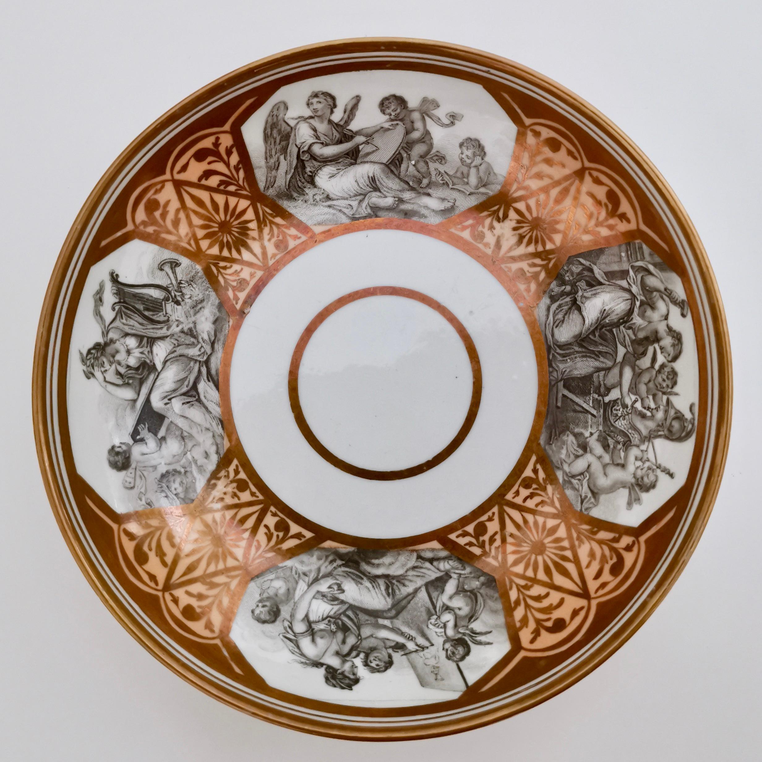 Miles Mason Porcelain Teacup Trio, Minerva and Cherubs, Bronze, Regency ca 1810 In Good Condition In London, GB