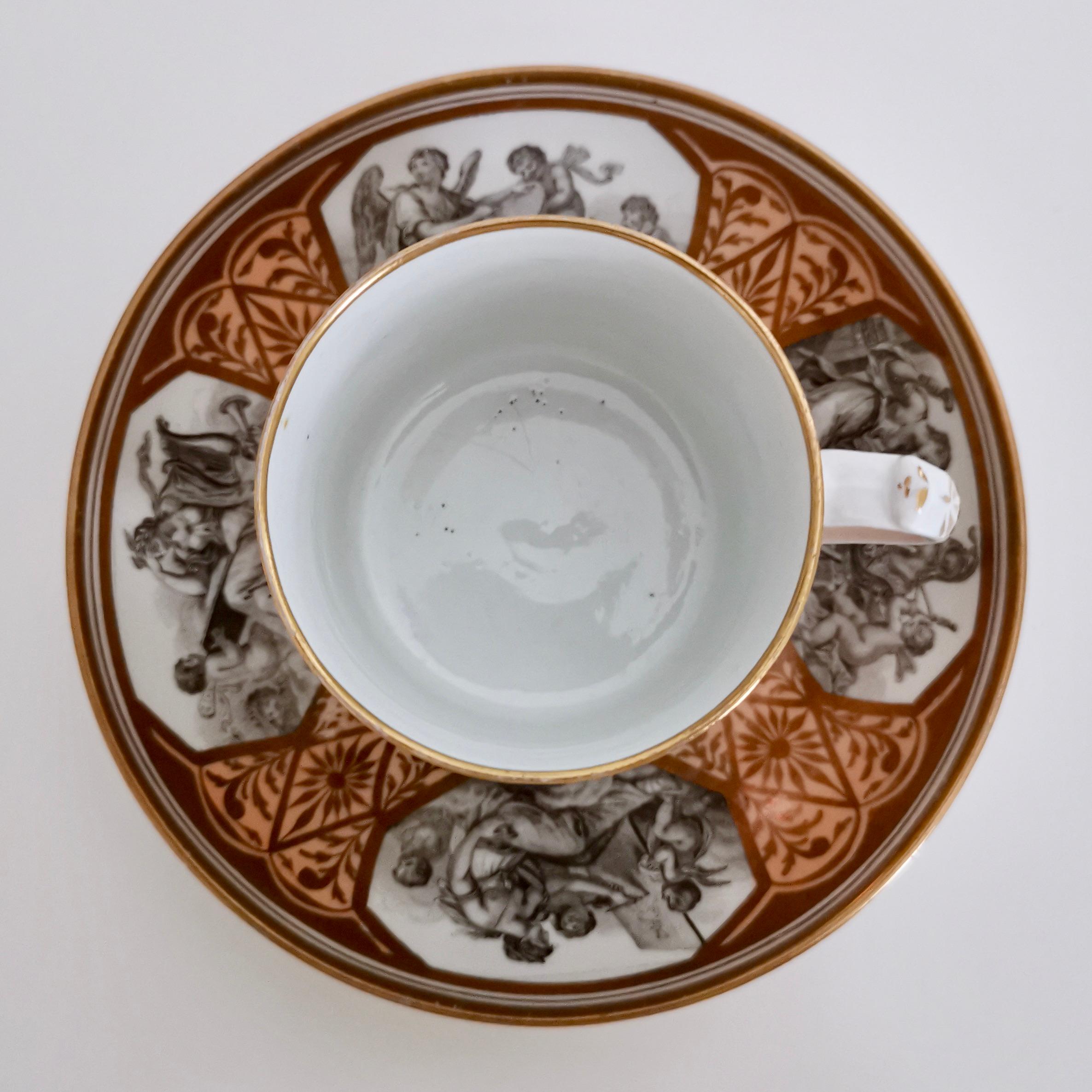 Miles Mason Porcelain Teacup Trio, Minerva and Cherubs, Bronze, Regency ca 1810 2