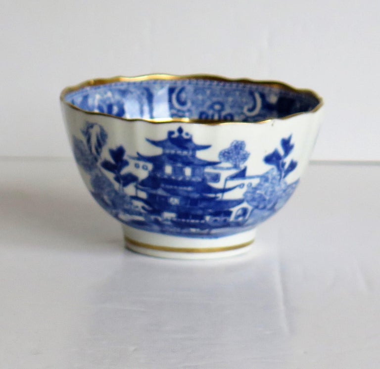 Miles Mason Porcelain Trio Blue and White Broseley Gilded Willow Ptn 50, Ca 1808 at 1stDibs