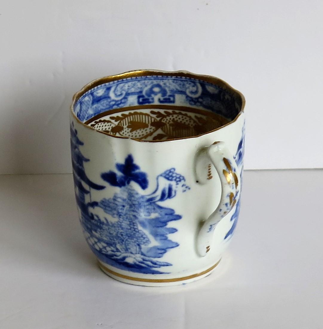 Miles Mason Porcelain Trio Blue and White Broseley Gilded Willow Ptn 50, Ca 1808 9