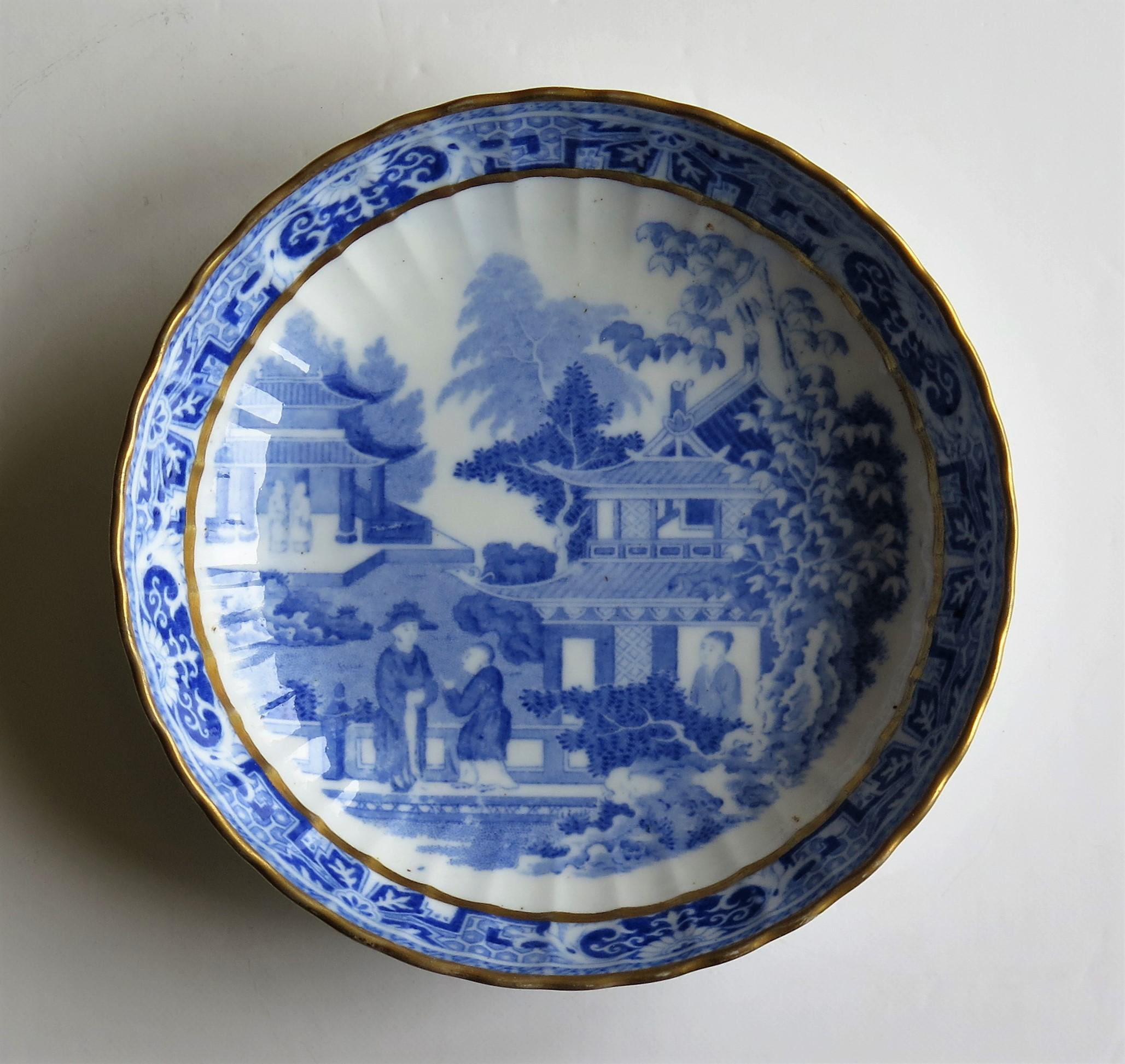 Miles Mason Saucer Dish Blue and White Porcelain Chinamen on Verandah Pattern 4