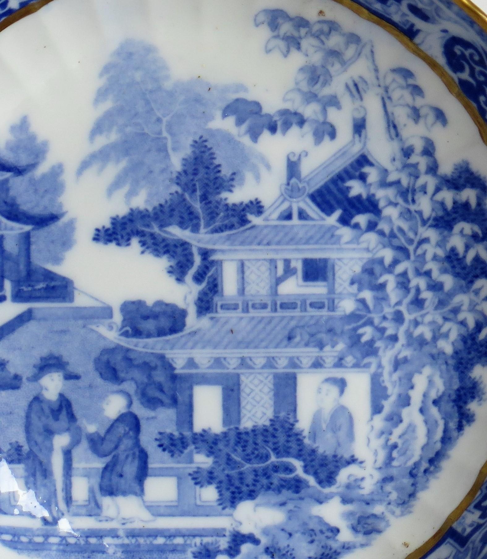 Miles Mason Saucer Dish Blue and White Porcelain Chinamen on Verandah Pattern 6
