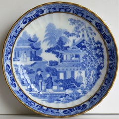 Miles Mason Saucer Dish Blue and White Porcelain Chinamen on Verandah Pattern