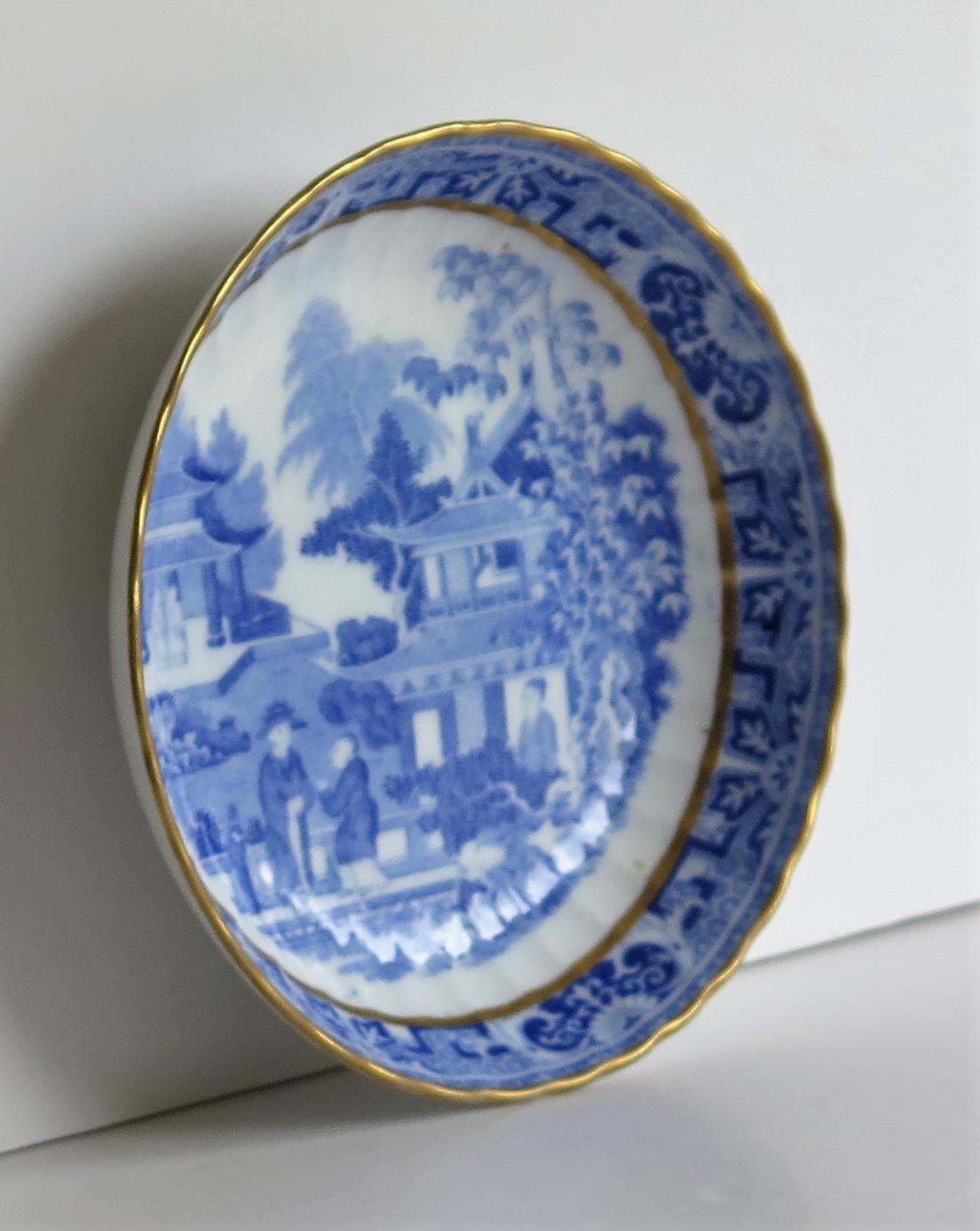 Chinoiserie Miles Mason Saucer Dish Blue and White Porcelain Chinamen on Verandah Pattern