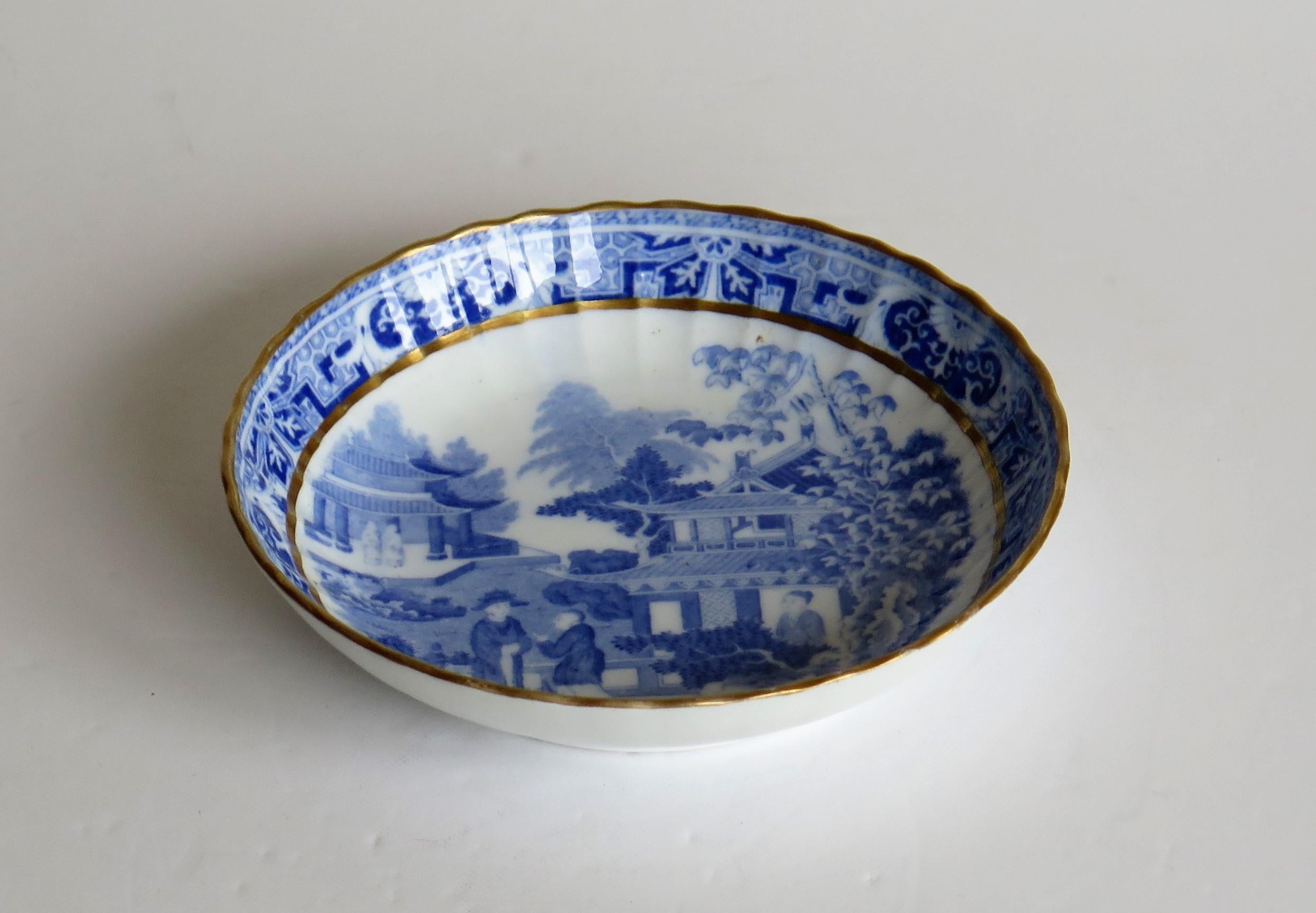 19th Century Miles Mason Saucer Dish Blue and White Porcelain Chinamen on Verandah Pattern