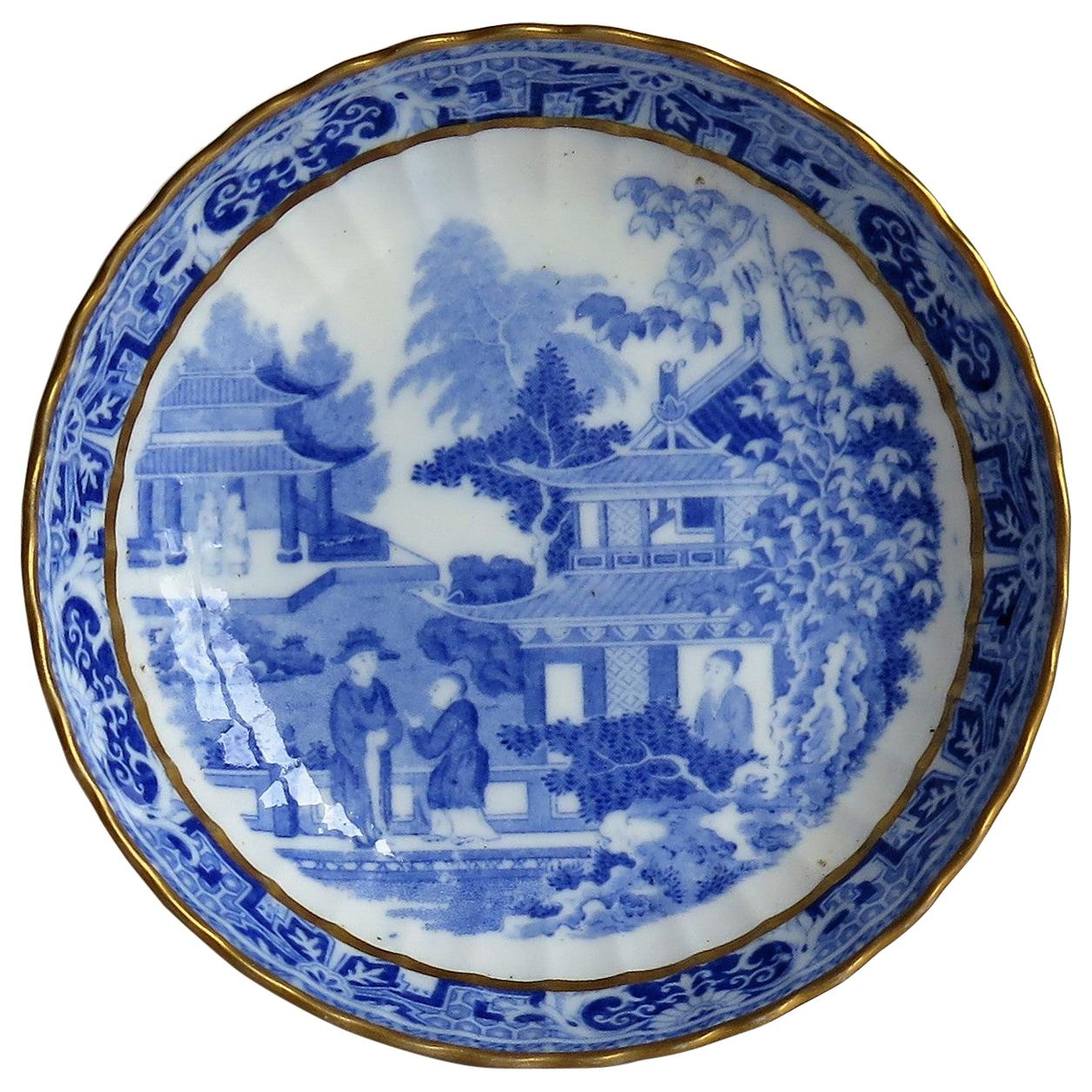 Miles Mason Saucer Dish Blue and White Porcelain Chinamen on Verandah Pattern