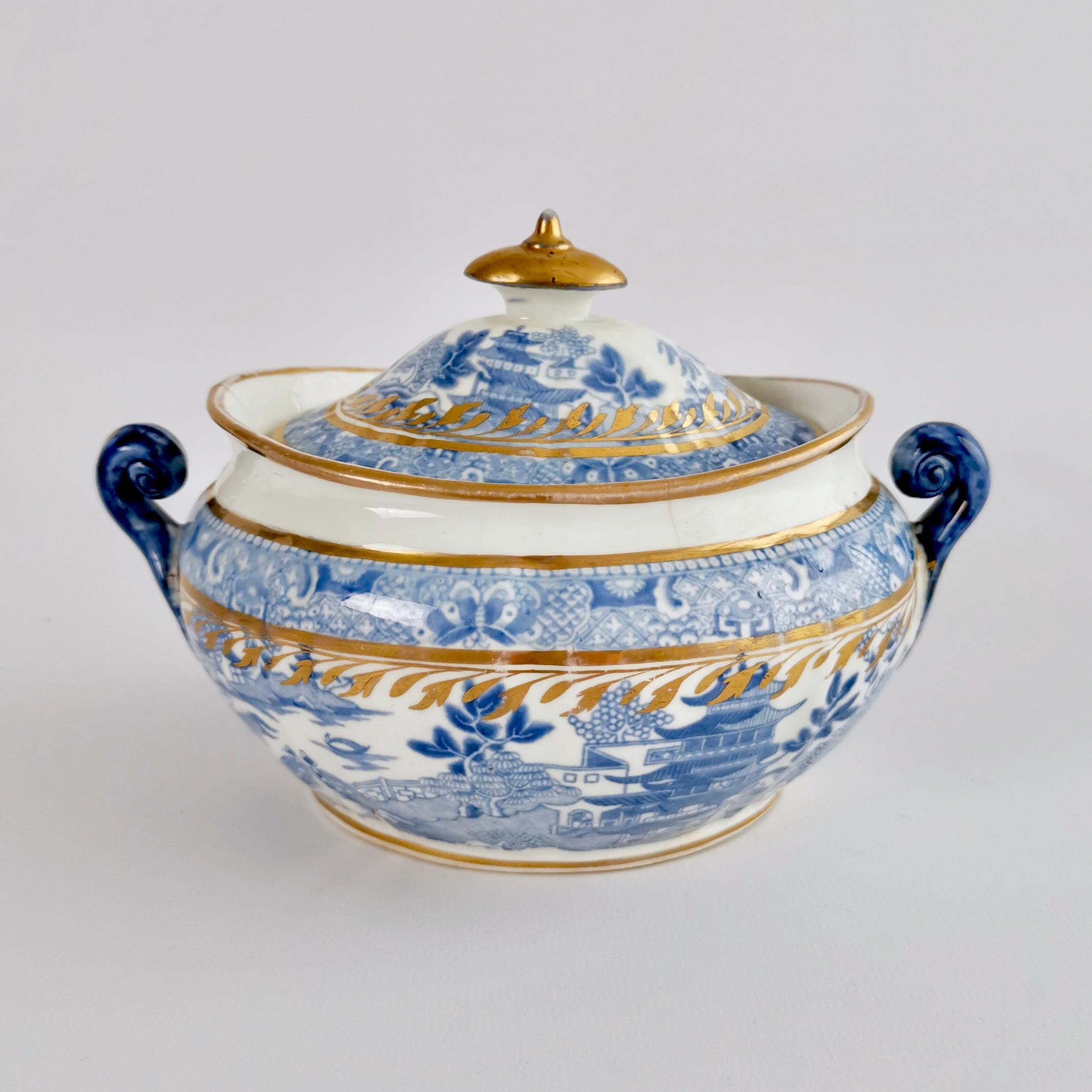 Miles Mason Tea Service, Pagoda Pattern Blue and White Transfer, Regency In Good Condition In London, GB