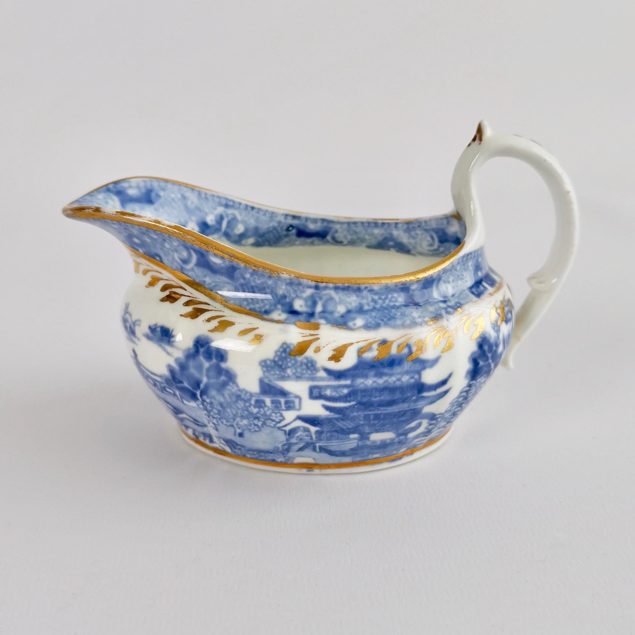 Early 19th Century Miles Mason Tea Service, Pagoda Pattern Blue and White Transfer, Regency