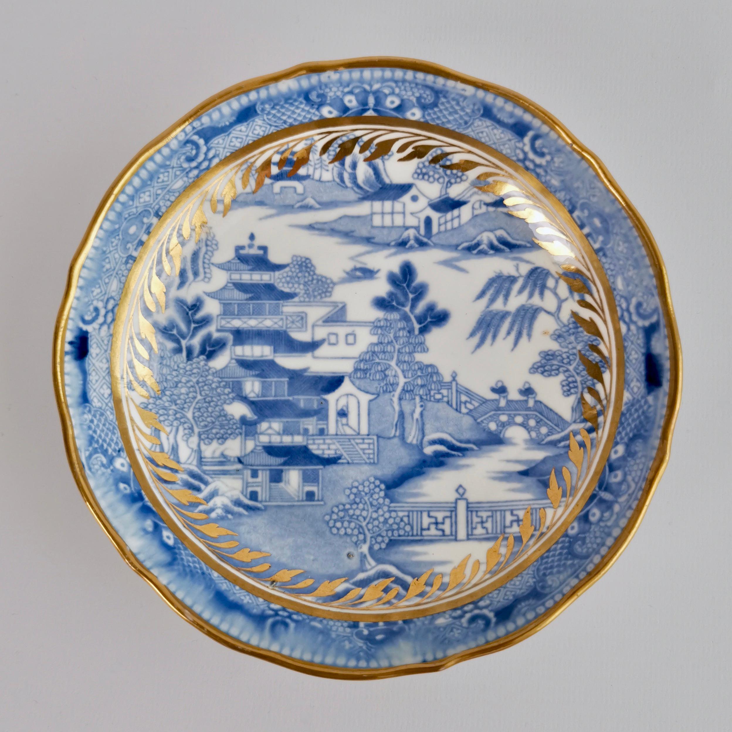 Porcelaine Service à thé Miles Mason:: motif pagode:: transfert bleu et blanc:: Régence