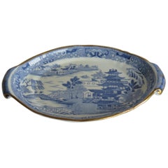 Miles Mason Teapot Stand or Dish Blue and White Pagoda Pattern, circa 1810