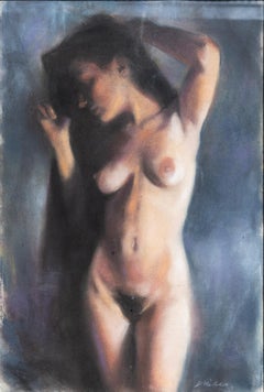 Standende nackte Frau, pastellfarbenes Gemälde
