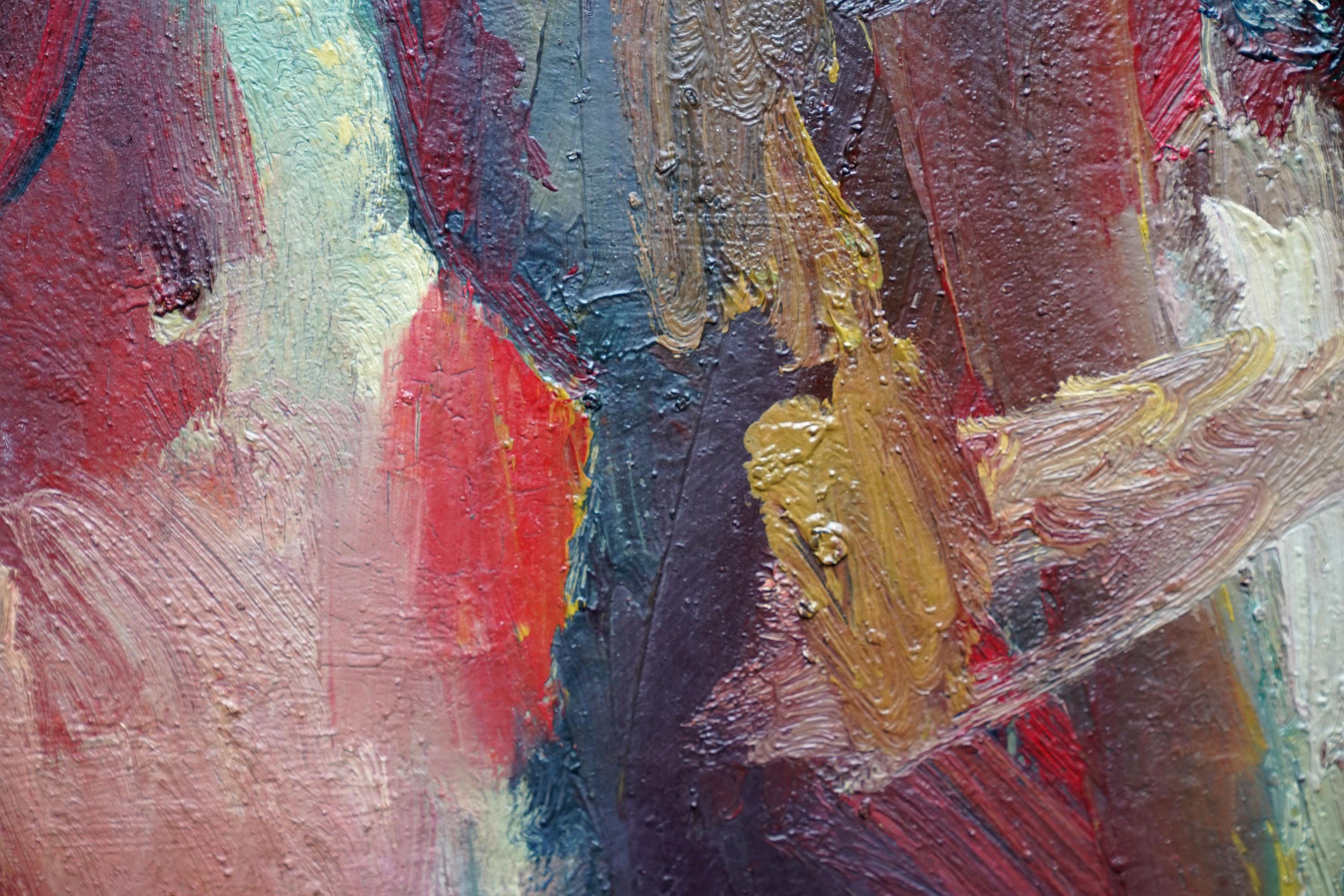 Abstrakte Gelbe Blumen - Britische 1940er Jahre abstrakte Kunst floral Ölgemälde Blumen im Angebot 4