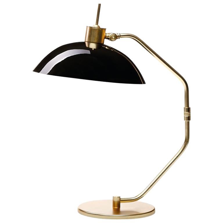 Miles Table Lamp with Black Glass Shade For Sale