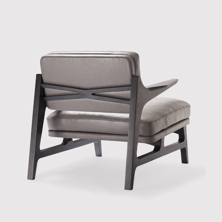 Leather Contemporary Miles Timber Frame Lounge Armchair For Sale