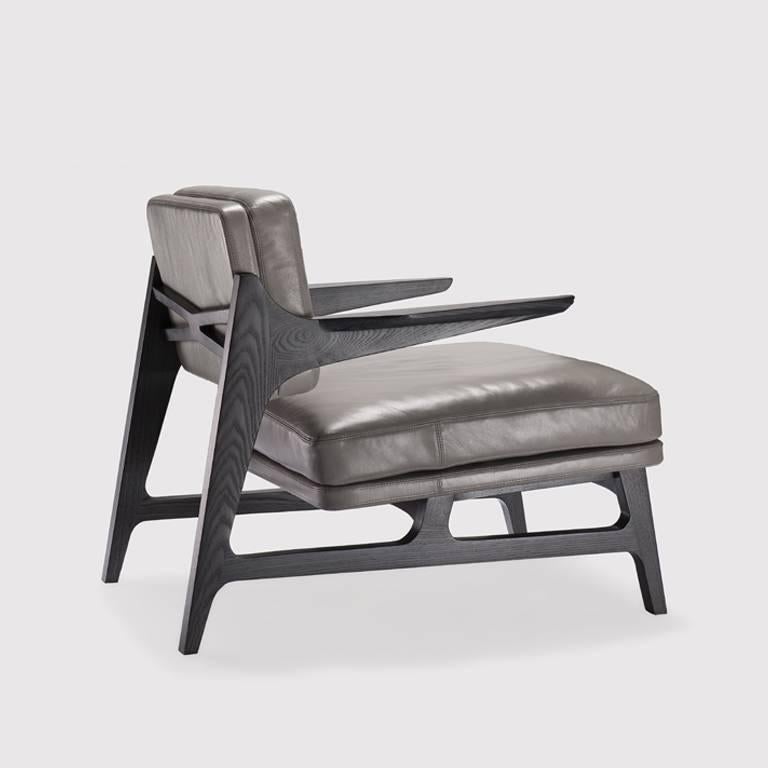 Contemporary Miles Timber Frame Lounge Armchair For Sale 2