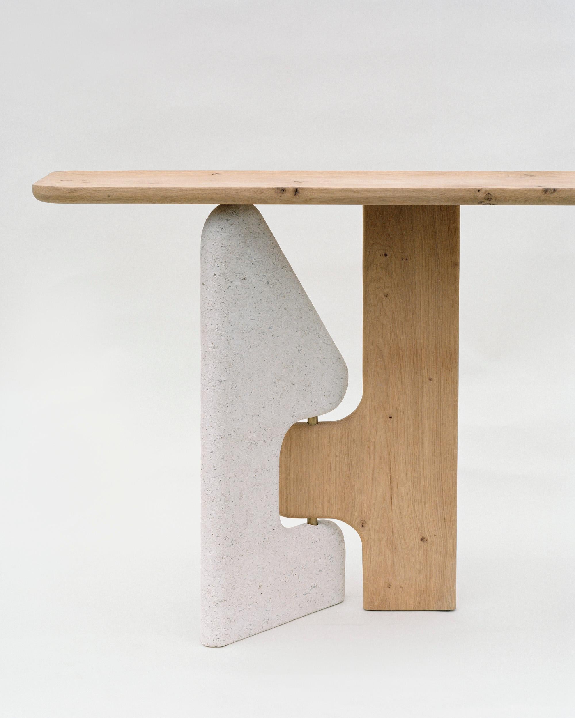 Moderne Table console Milestone en chêne et pierre de Portland en vente