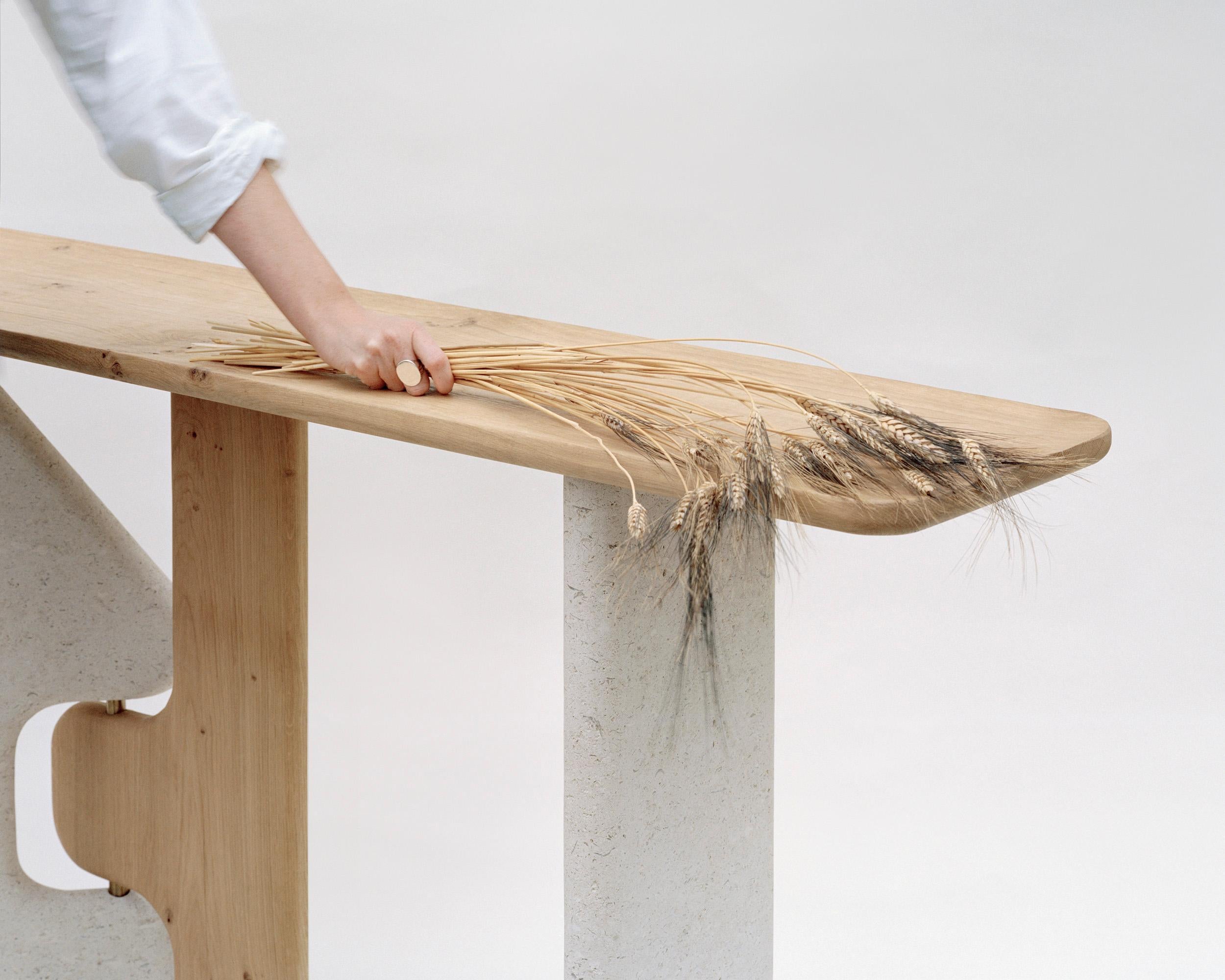 Table console Milestone en chêne et pierre de Portland Neuf - En vente à København Ø, DK
